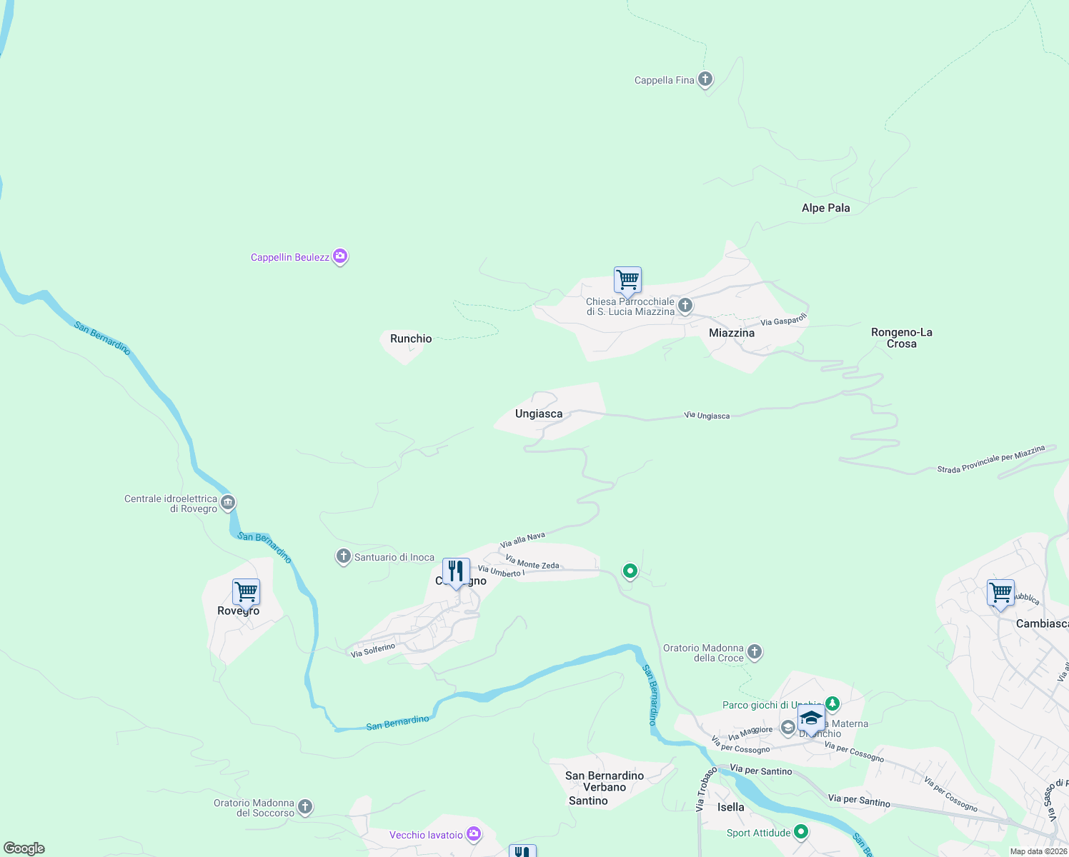 map of restaurants, bars, coffee shops, grocery stores, and more near 3 Via Ungiasca in Provincia del Verbano-Cusio-Ossola