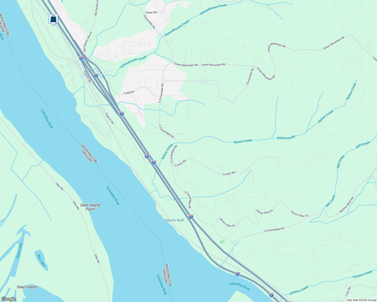 map of restaurants, bars, coffee shops, grocery stores, and more near 194 Confer Road in Kalama