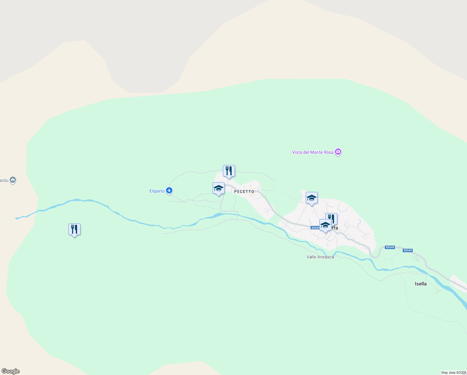 map of restaurants, bars, coffee shops, grocery stores, and more near 101 Centro Abitato Pecetto in Staffa