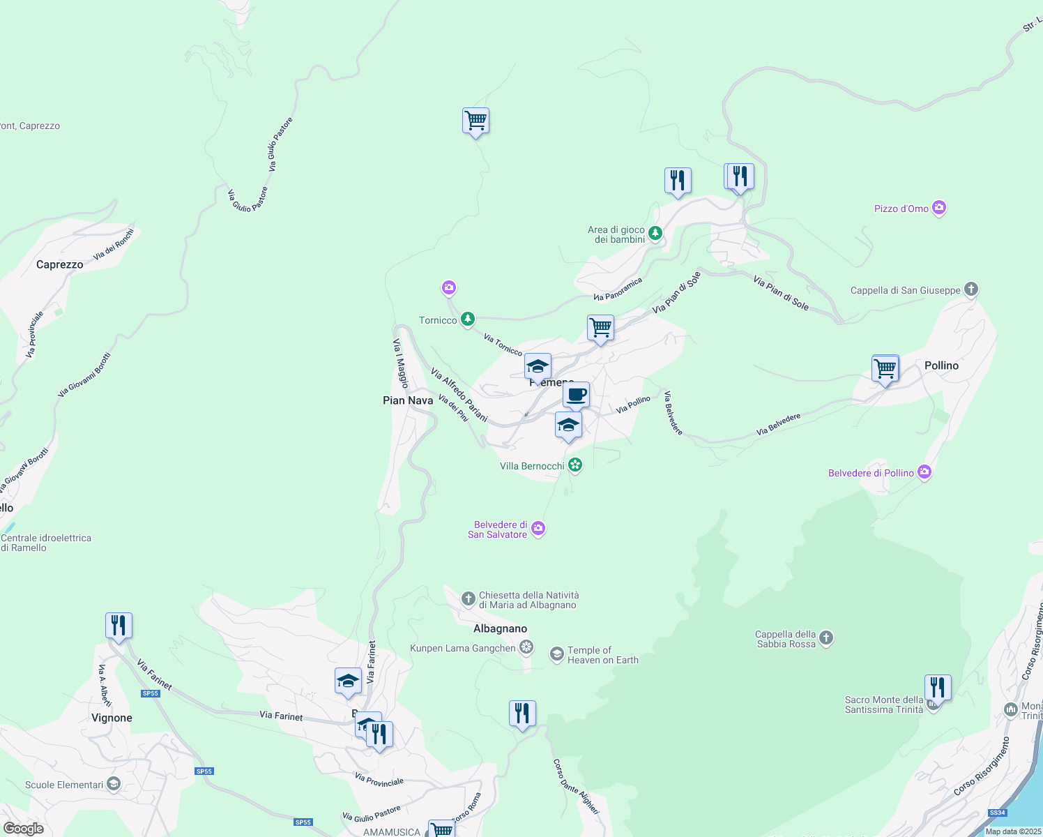 map of restaurants, bars, coffee shops, grocery stores, and more near 33 Via IV Novembre in Premeno