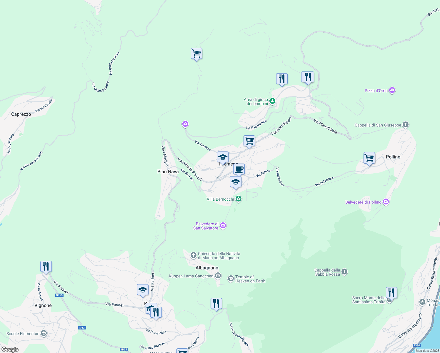 map of restaurants, bars, coffee shops, grocery stores, and more near 33 Via IV Novembre in Premeno