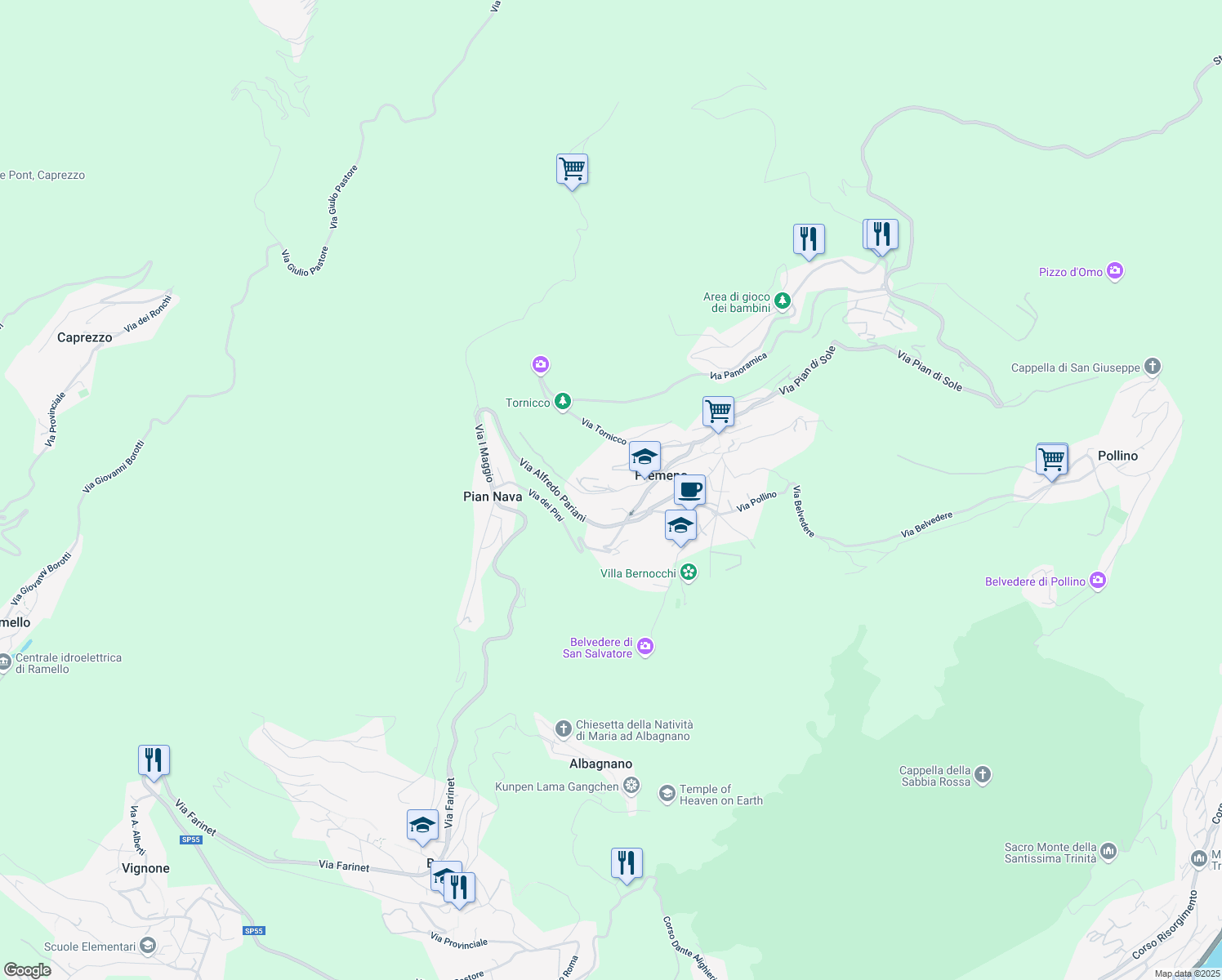 map of restaurants, bars, coffee shops, grocery stores, and more near 38 Via Luigi Mangiagalli in Premeno