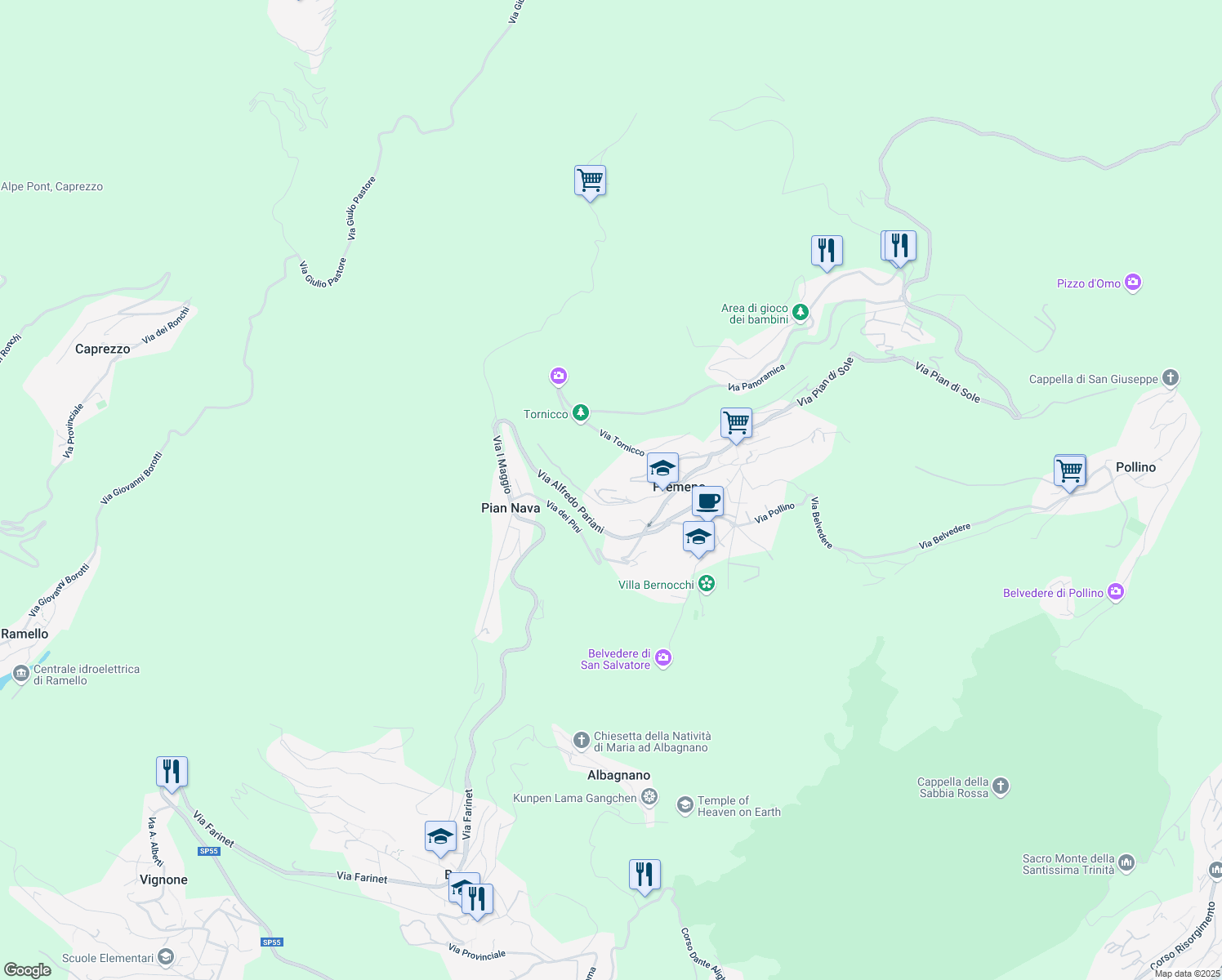 map of restaurants, bars, coffee shops, grocery stores, and more near 38 Via Luigi Mangiagalli in Premeno