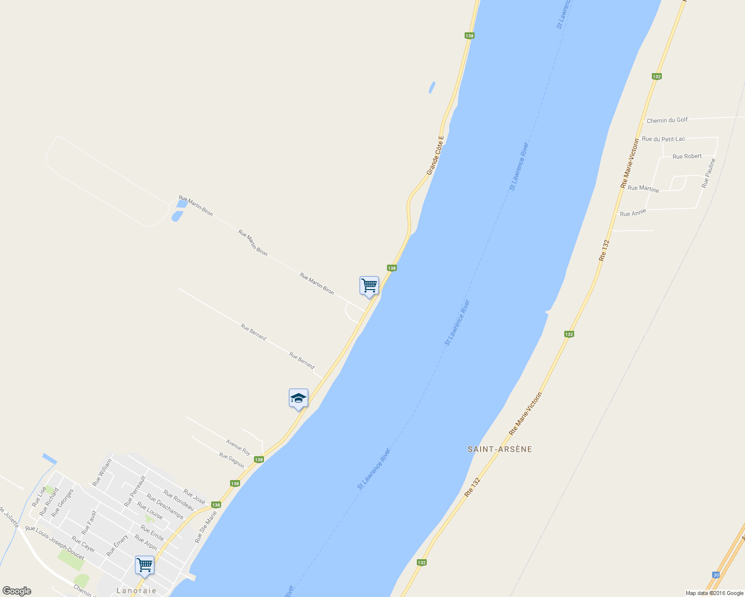 map of restaurants, bars, coffee shops, grocery stores, and more near 257 Grande Côte Est in Lanoraie