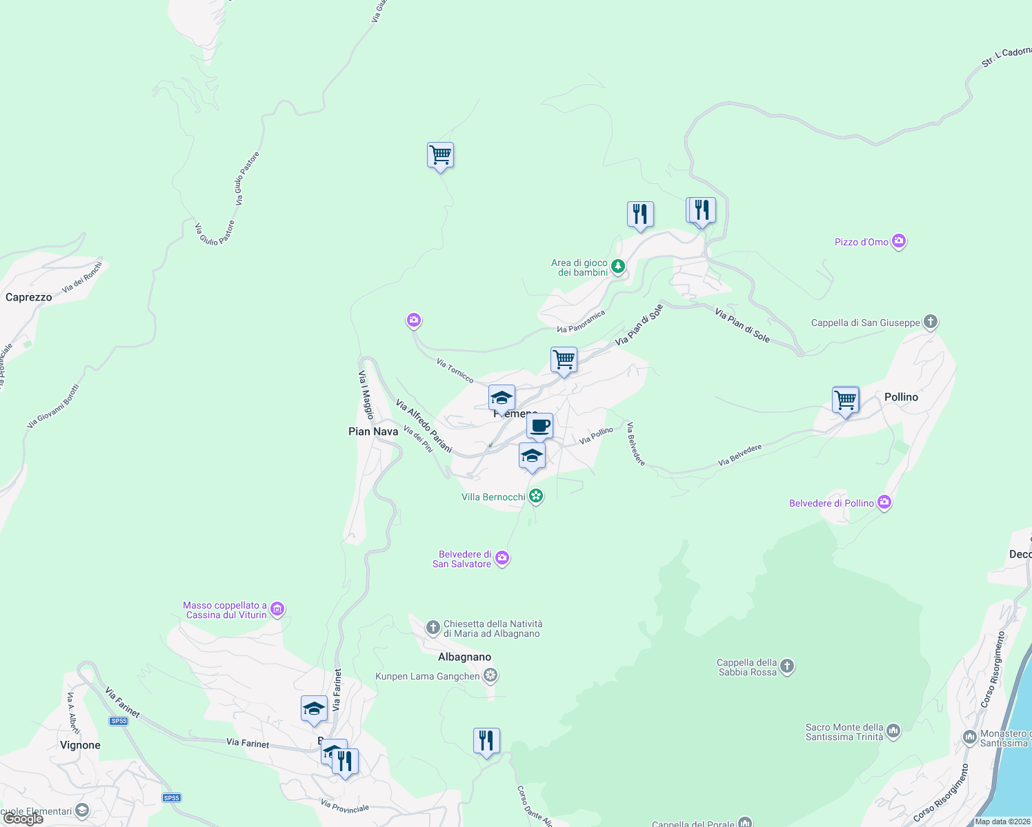 map of restaurants, bars, coffee shops, grocery stores, and more near in Premeno