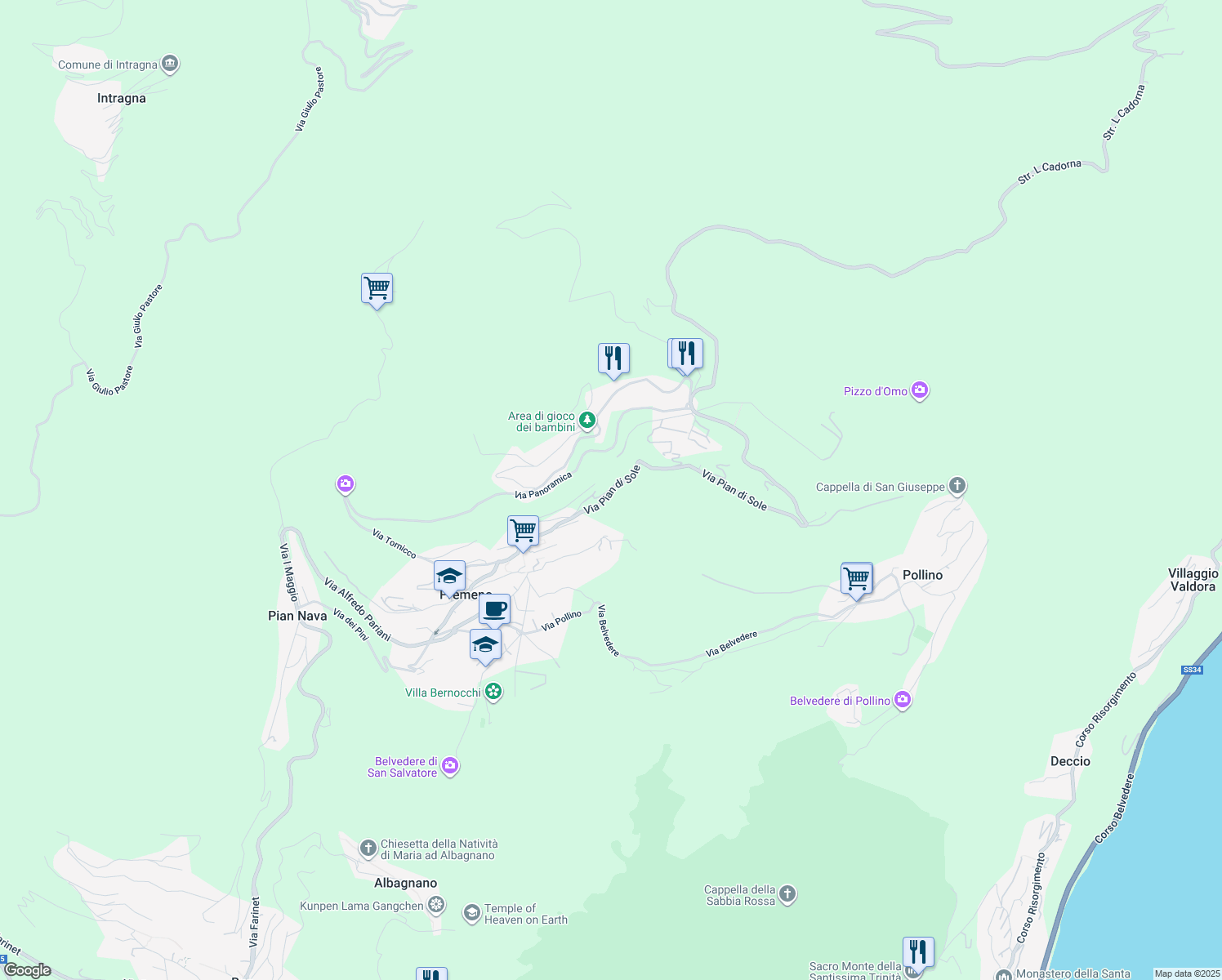 map of restaurants, bars, coffee shops, grocery stores, and more near 7 Via Pian di Sole in Premeno
