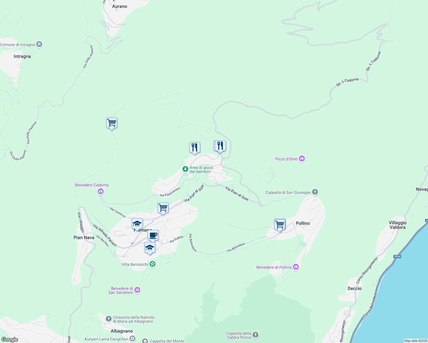map of restaurants, bars, coffee shops, grocery stores, and more near 4A Via Vanda Cavalli in Premeno