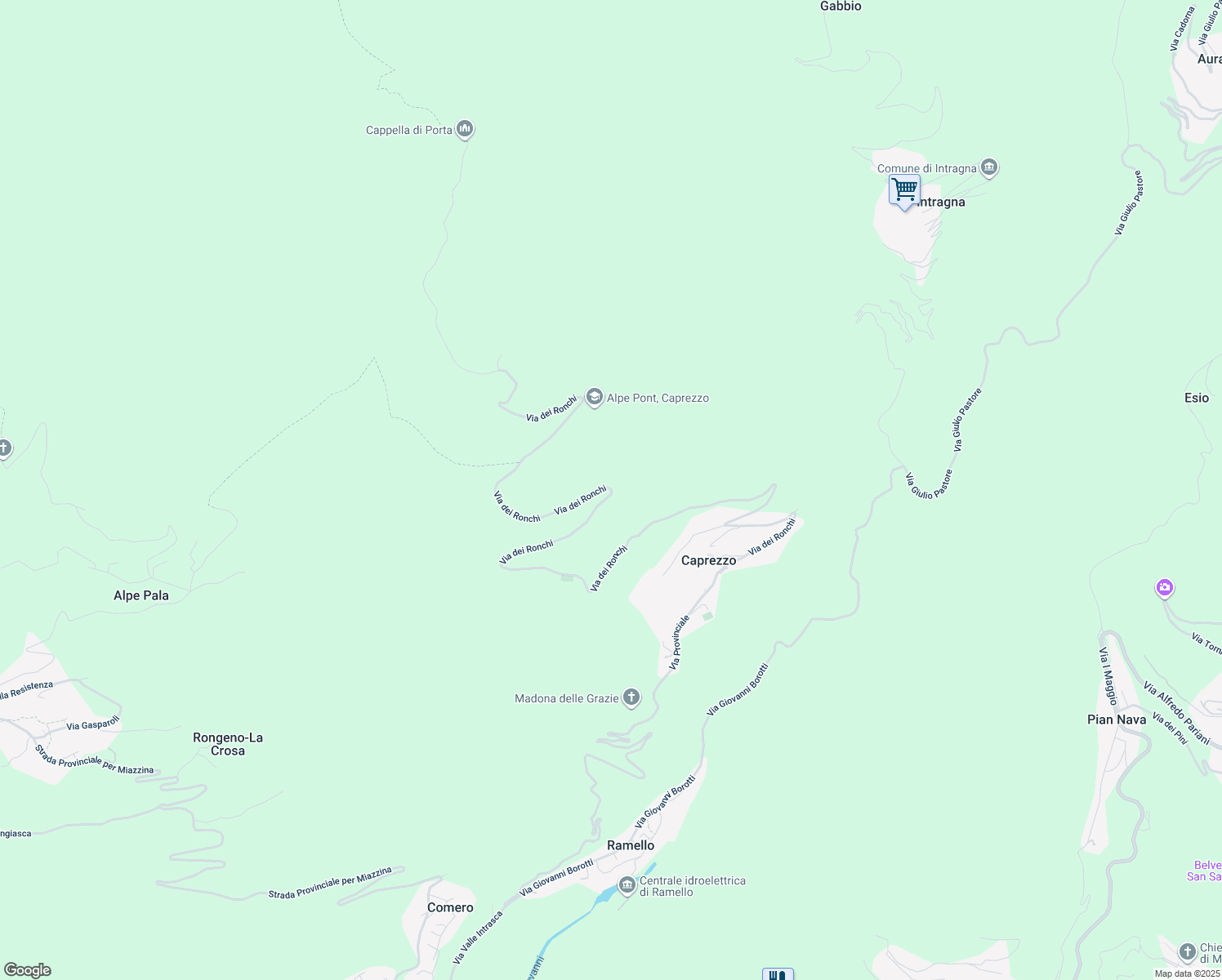 map of restaurants, bars, coffee shops, grocery stores, and more near Via dei Ronchi in Provincia del Verbano-Cusio-Ossola