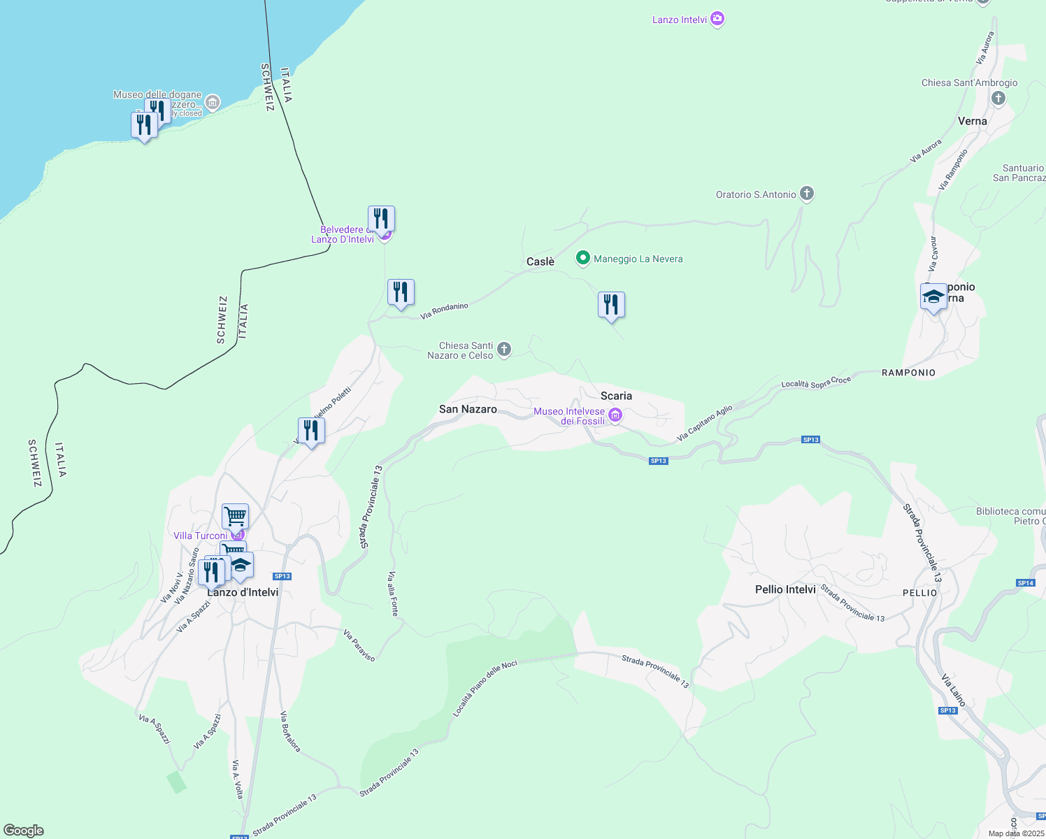 map of restaurants, bars, coffee shops, grocery stores, and more near 13 Via Privata in Lanzo D'intelvi