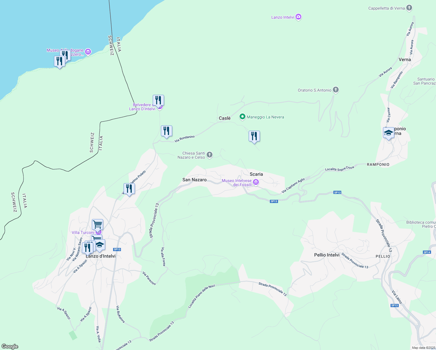 map of restaurants, bars, coffee shops, grocery stores, and more near 13 Via Privata in Lanzo D'intelvi