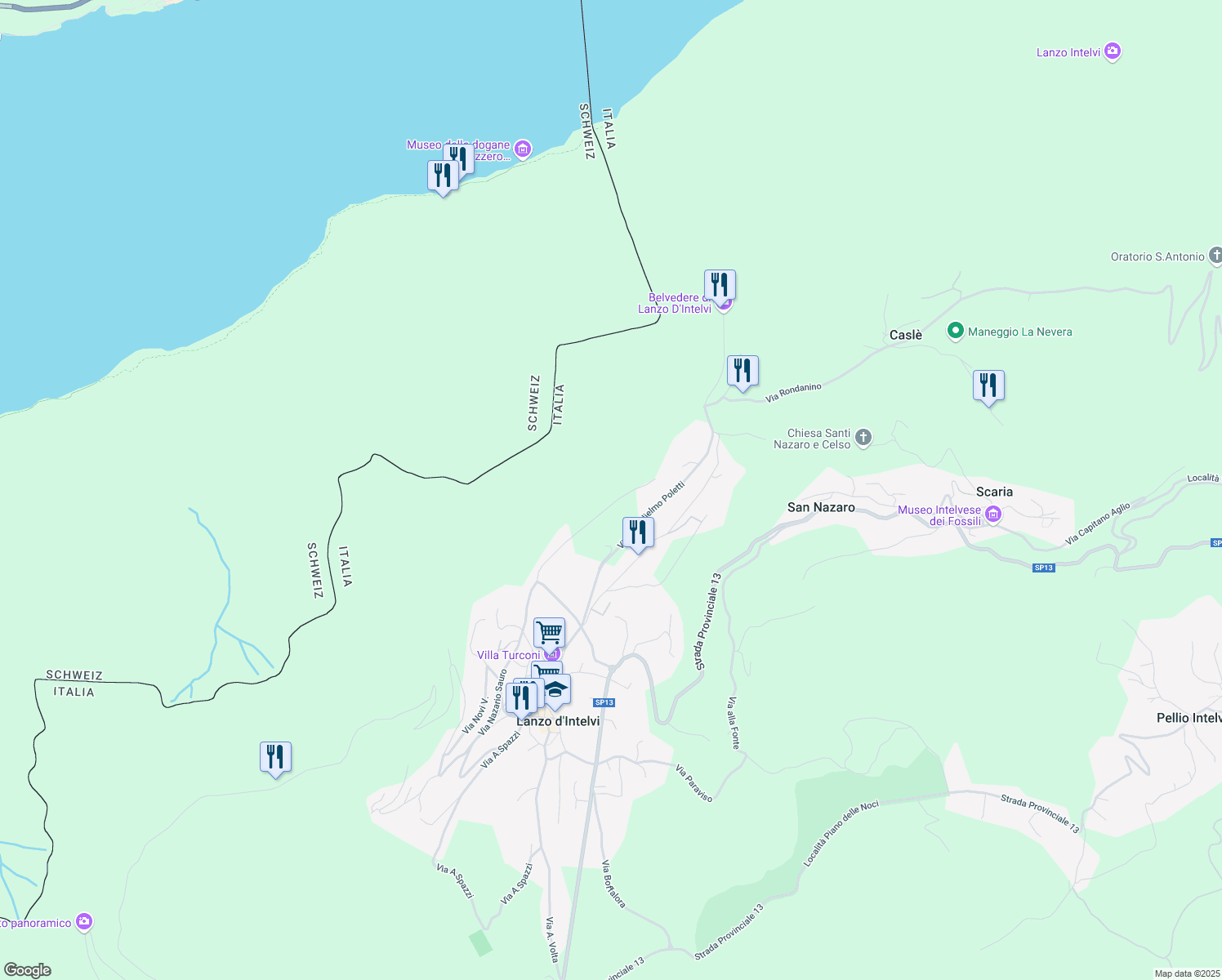 map of restaurants, bars, coffee shops, grocery stores, and more near 17 Via Carlo Goldoni in Lanzo D'intelvi