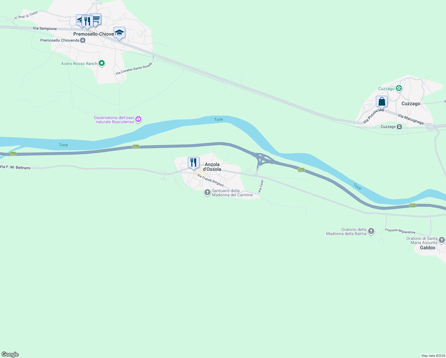 map of restaurants, bars, coffee shops, grocery stores, and more near 29 Via dei Martiri in Anzola d'Ossola VB