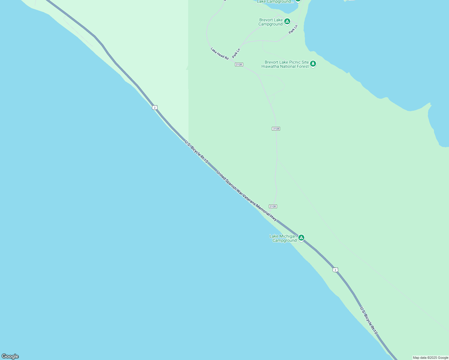 map of restaurants, bars, coffee shops, grocery stores, and more near U.S. 2 in Mackinac