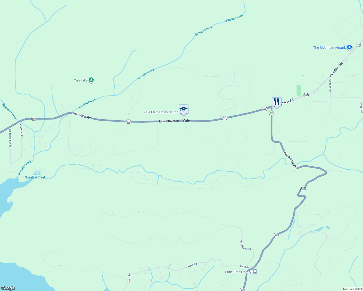 map of restaurants, bars, coffee shops, grocery stores, and more near 11839 Lewis River Road in Ariel