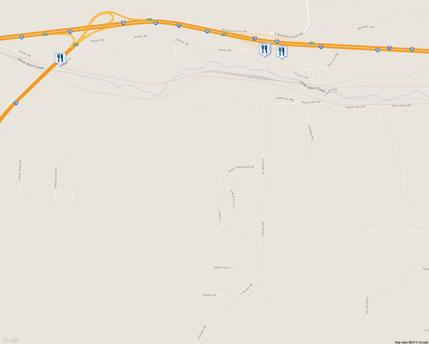 map of restaurants, bars, coffee shops, grocery stores, and more near 341 Indian Paintbrush Rd in Butte