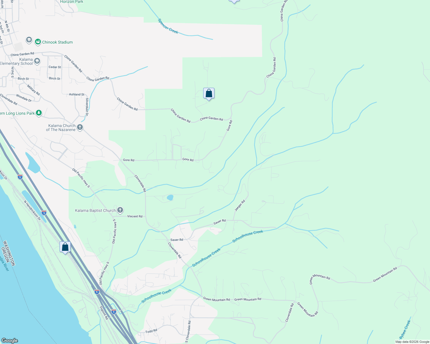 map of restaurants, bars, coffee shops, grocery stores, and more near 136 Charleston Drive in Kalama