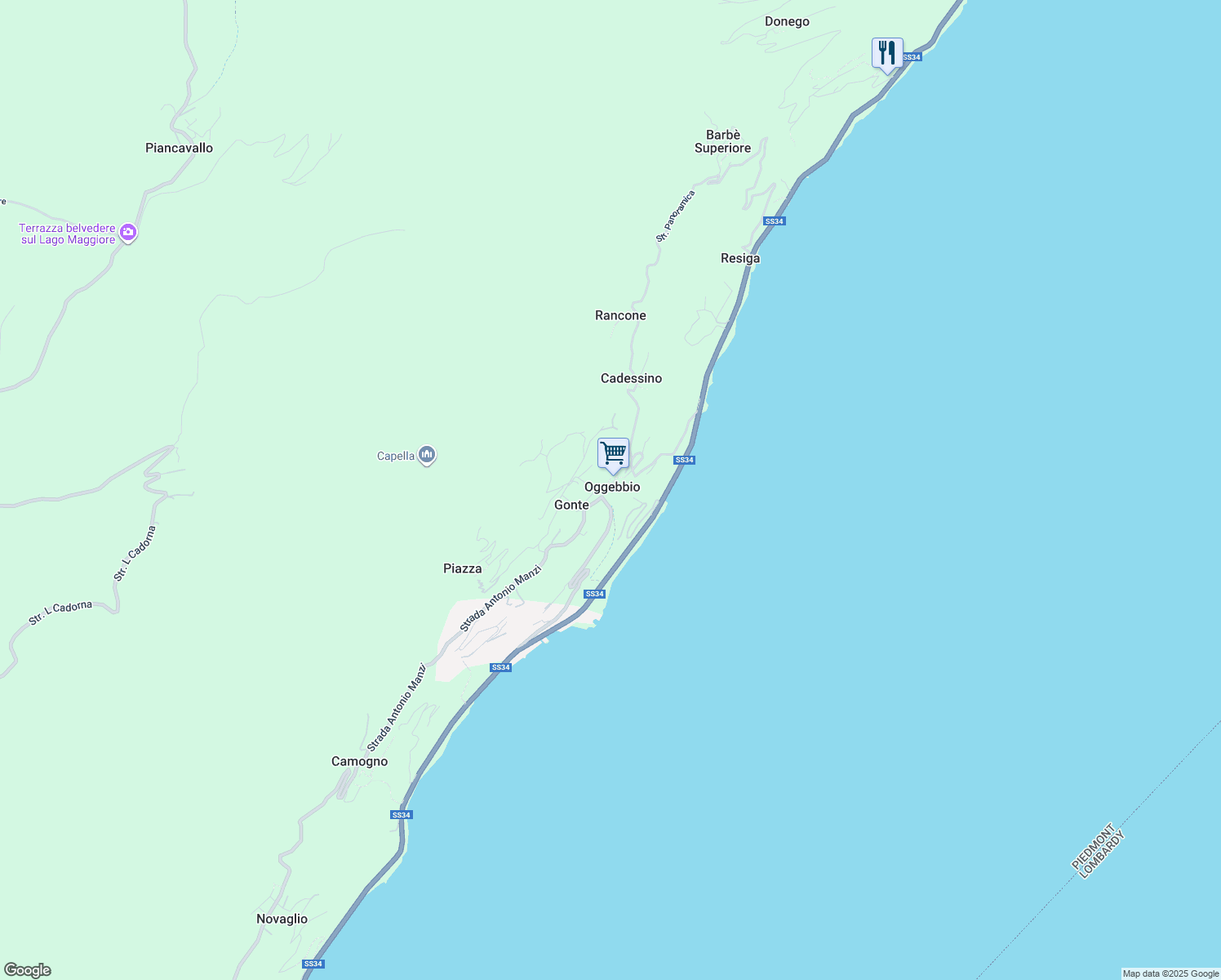 map of restaurants, bars, coffee shops, grocery stores, and more near in Oggebbio