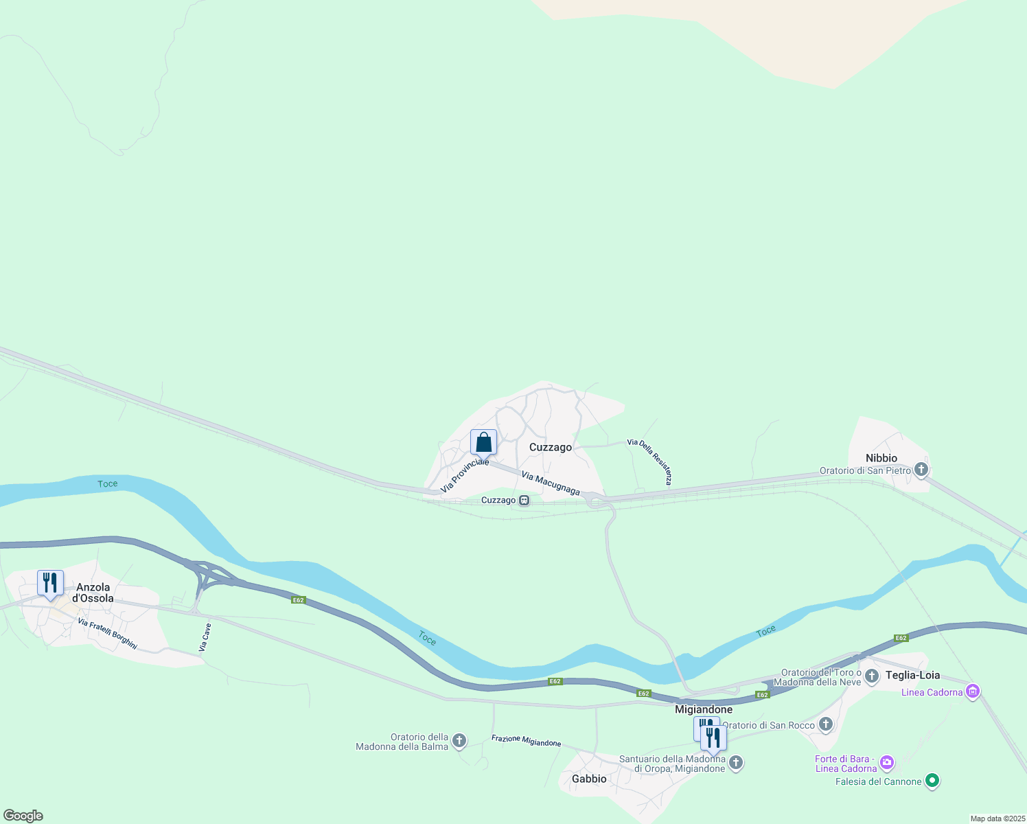 map of restaurants, bars, coffee shops, grocery stores, and more near 1 Via Cangio in Cuzzago