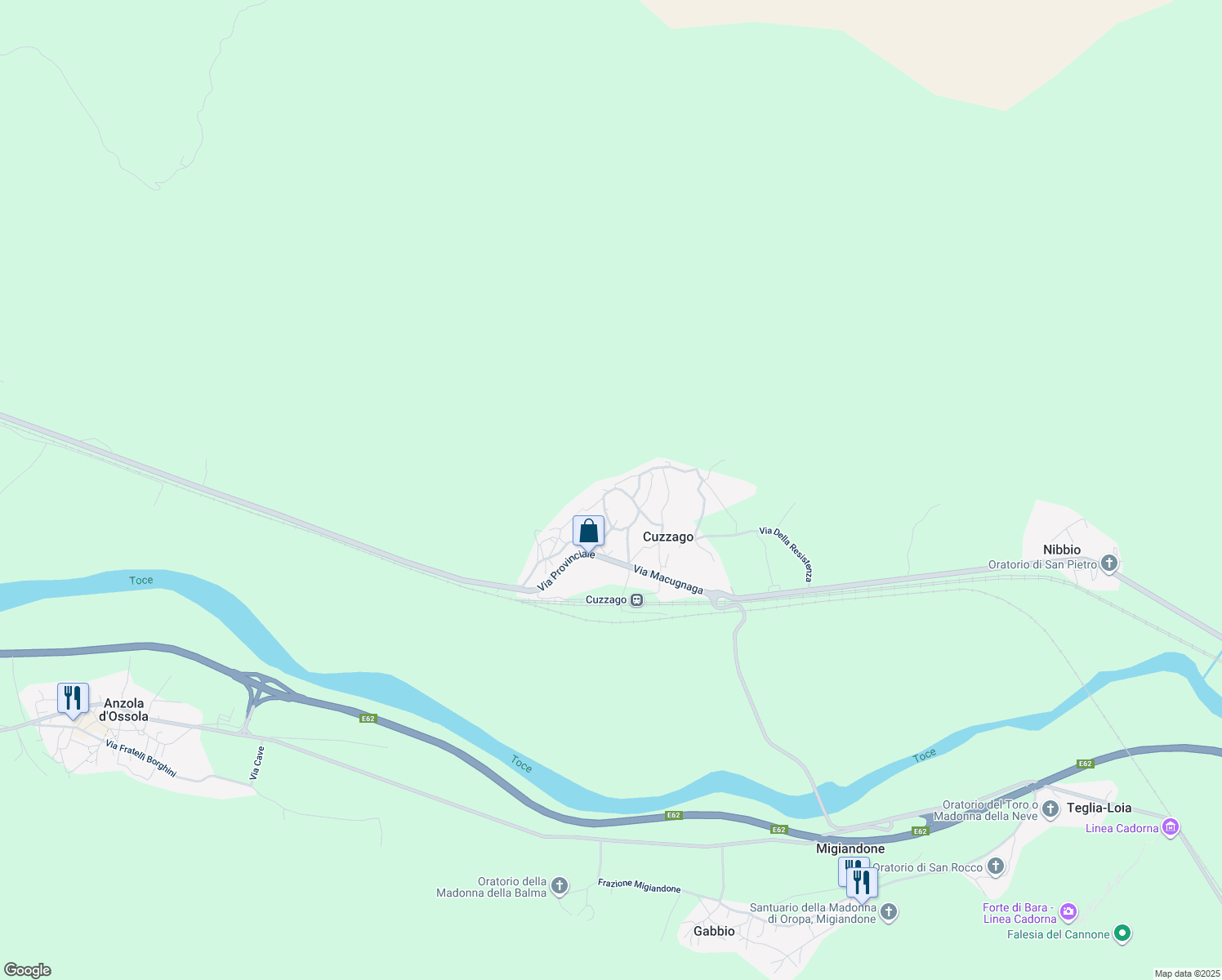 map of restaurants, bars, coffee shops, grocery stores, and more near 1 Via Cangio in Cuzzago