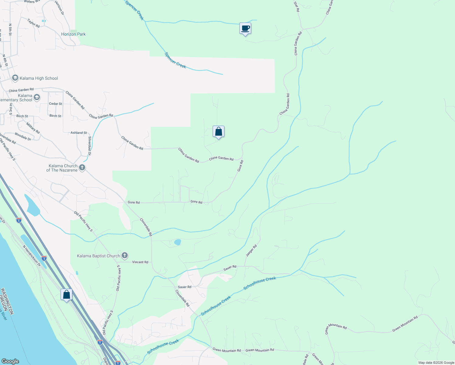 map of restaurants, bars, coffee shops, grocery stores, and more near 700 Gore Road in Kalama