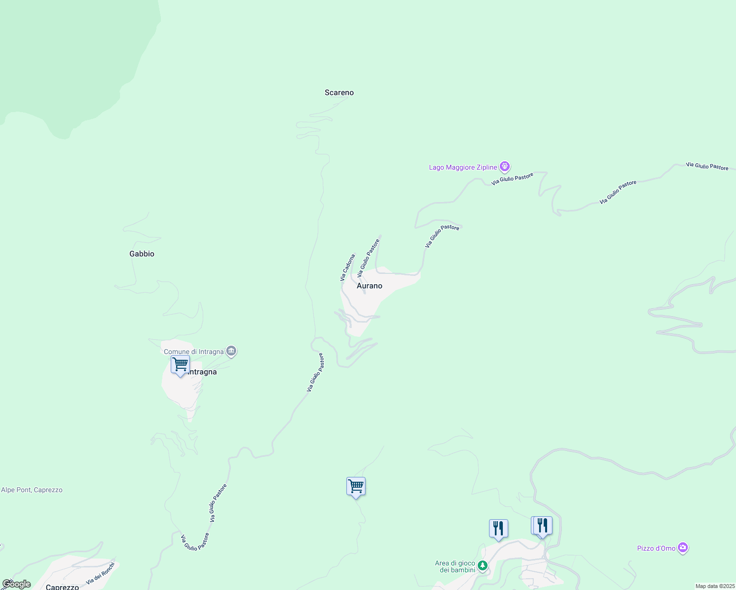 map of restaurants, bars, coffee shops, grocery stores, and more near 85 Via Alpi in Aurano