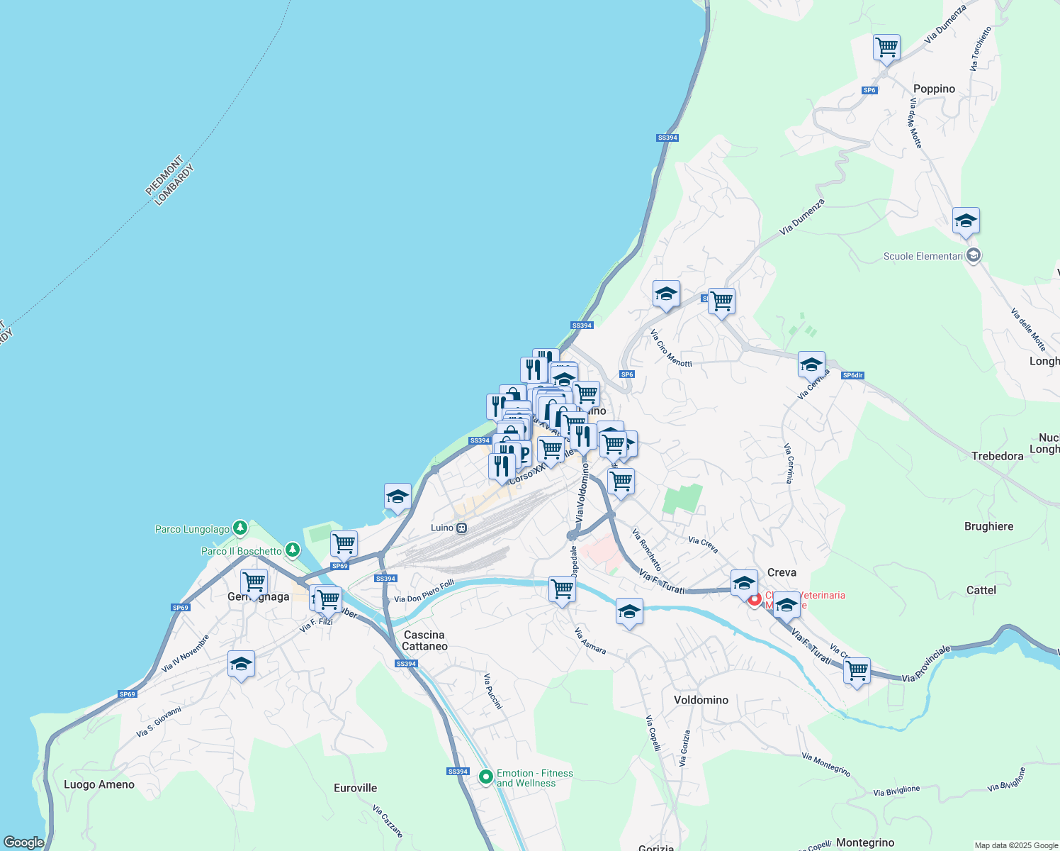 map of restaurants, bars, coffee shops, grocery stores, and more near 25 Via Sereni Vittorio in Luino