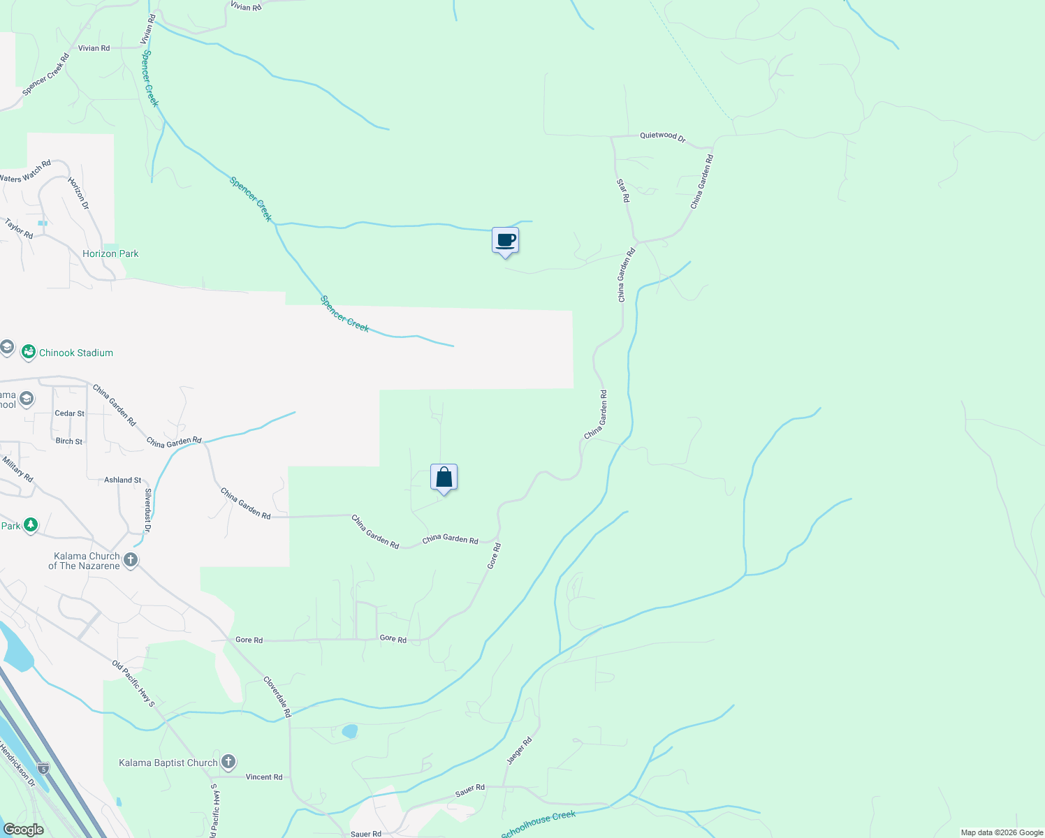 map of restaurants, bars, coffee shops, grocery stores, and more near 256 Simmons Road in Kalama