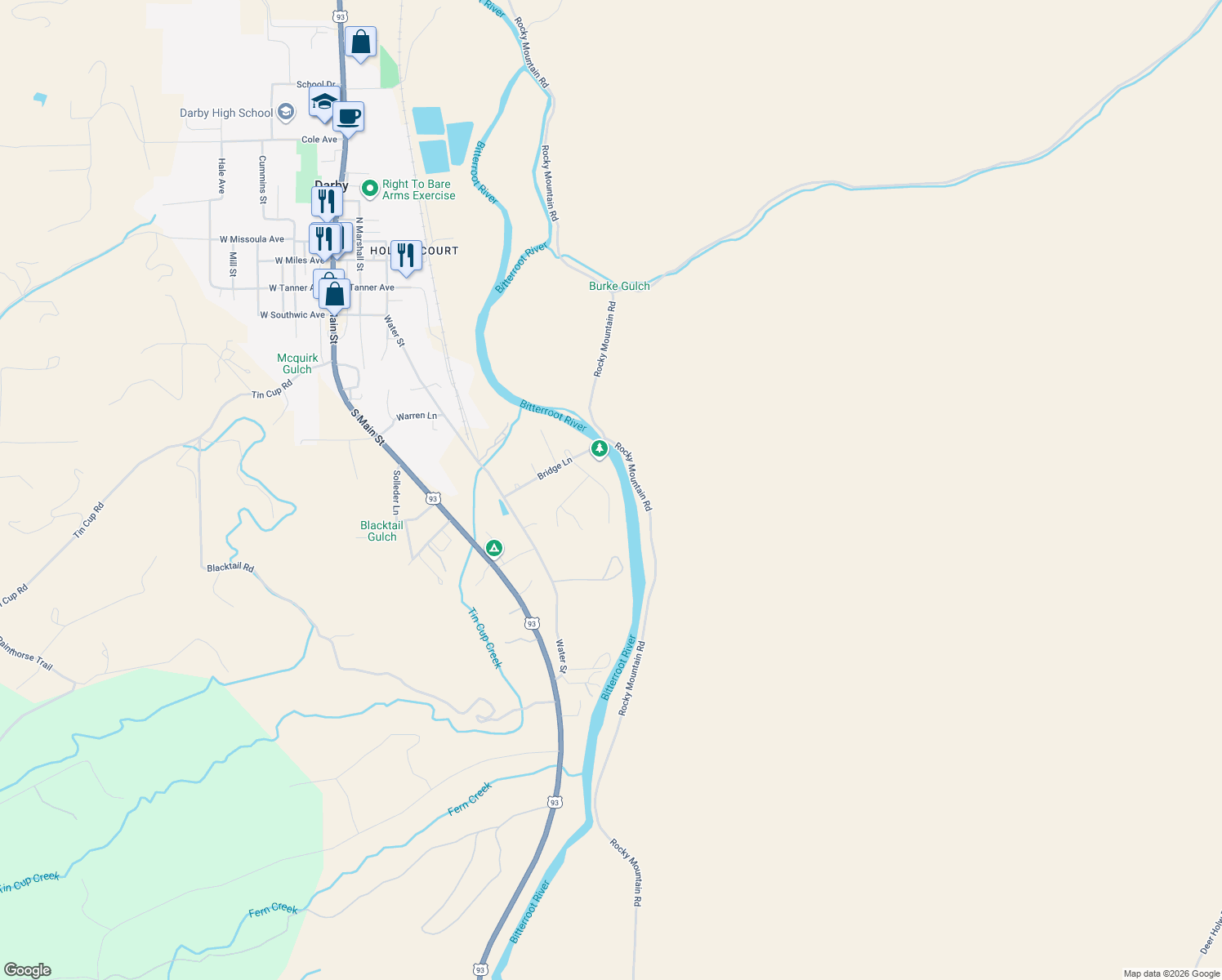 map of restaurants, bars, coffee shops, grocery stores, and more near 626 Bridge Ln in Darby
