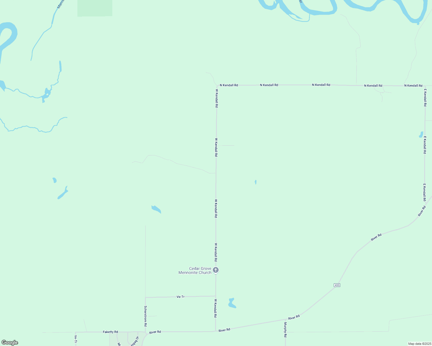 map of restaurants, bars, coffee shops, grocery stores, and more near West Kendall Road in Manistique