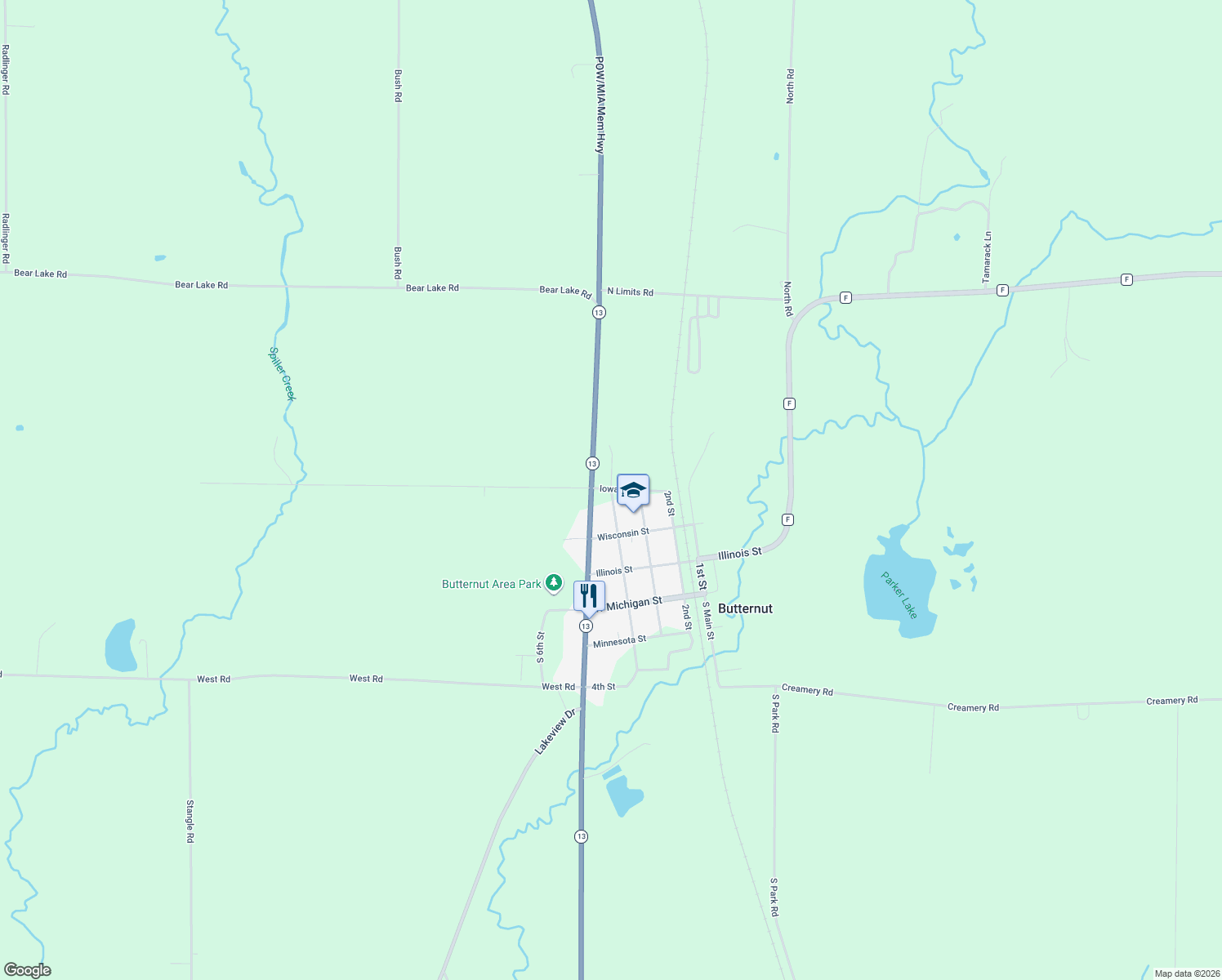 map of restaurants, bars, coffee shops, grocery stores, and more near 403 4th St in Butternut