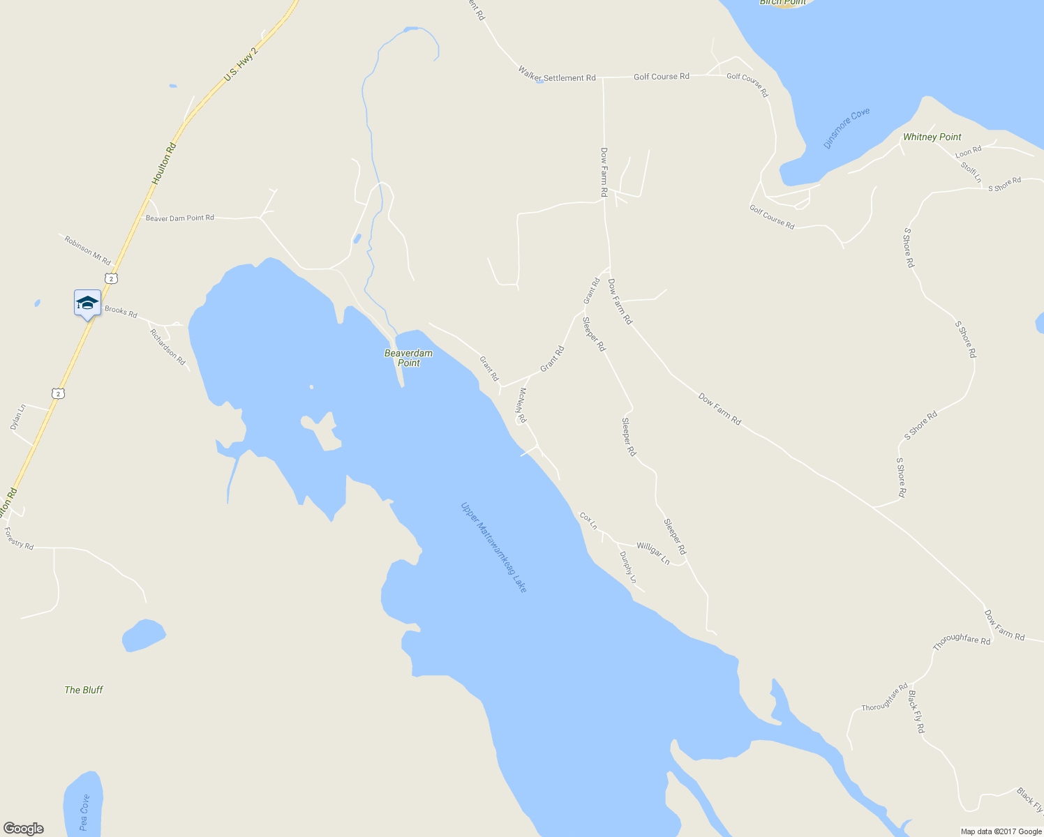 map of restaurants, bars, coffee shops, grocery stores, and more near McNelly Road in Island Falls