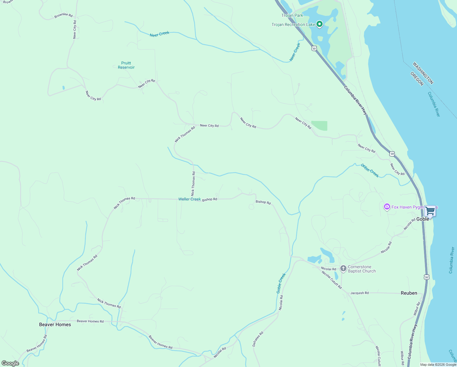 map of restaurants, bars, coffee shops, grocery stores, and more near 32231 Bishop Road in Rainier