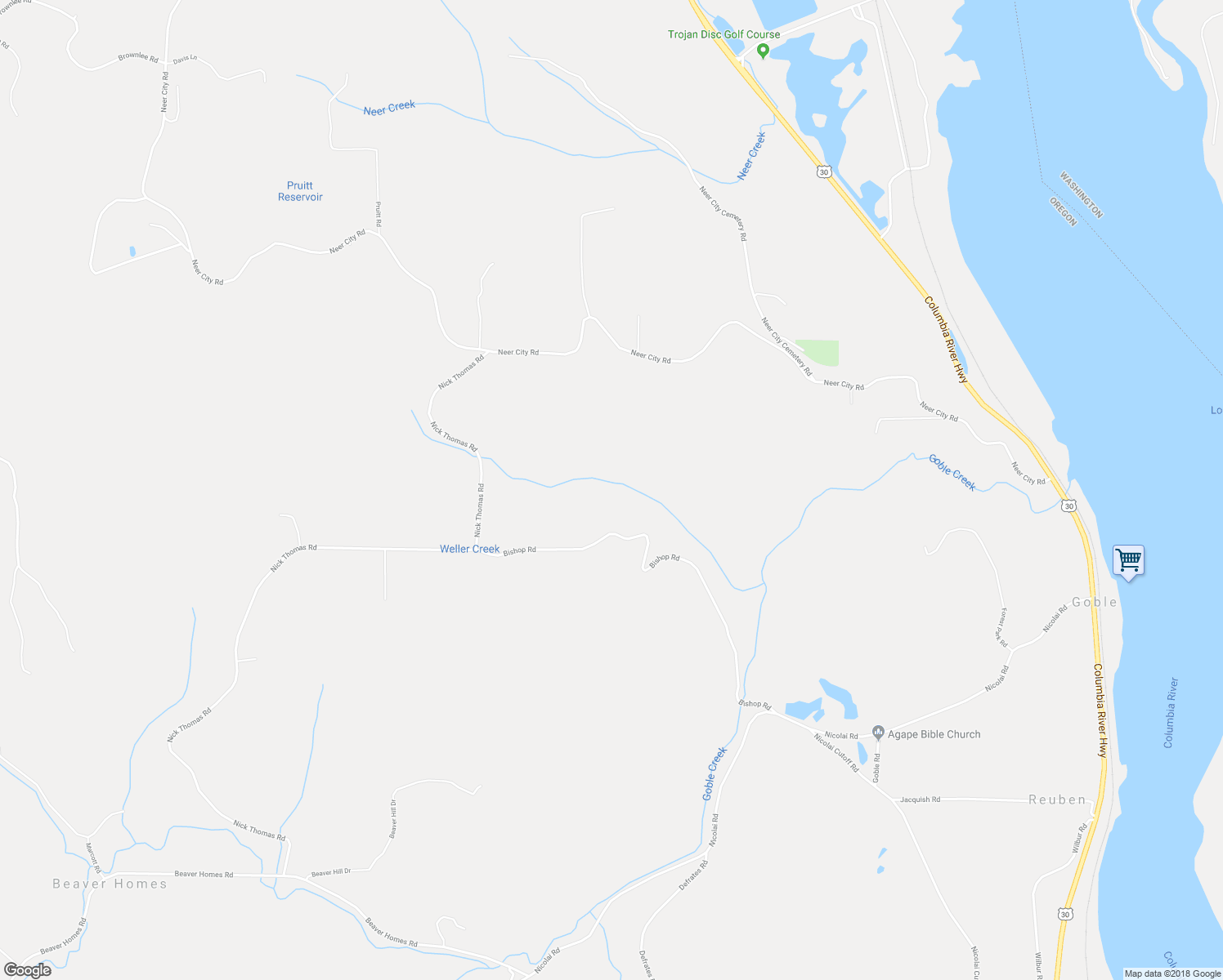 map of restaurants, bars, coffee shops, grocery stores, and more near 32307 Bishop Road in Rainier