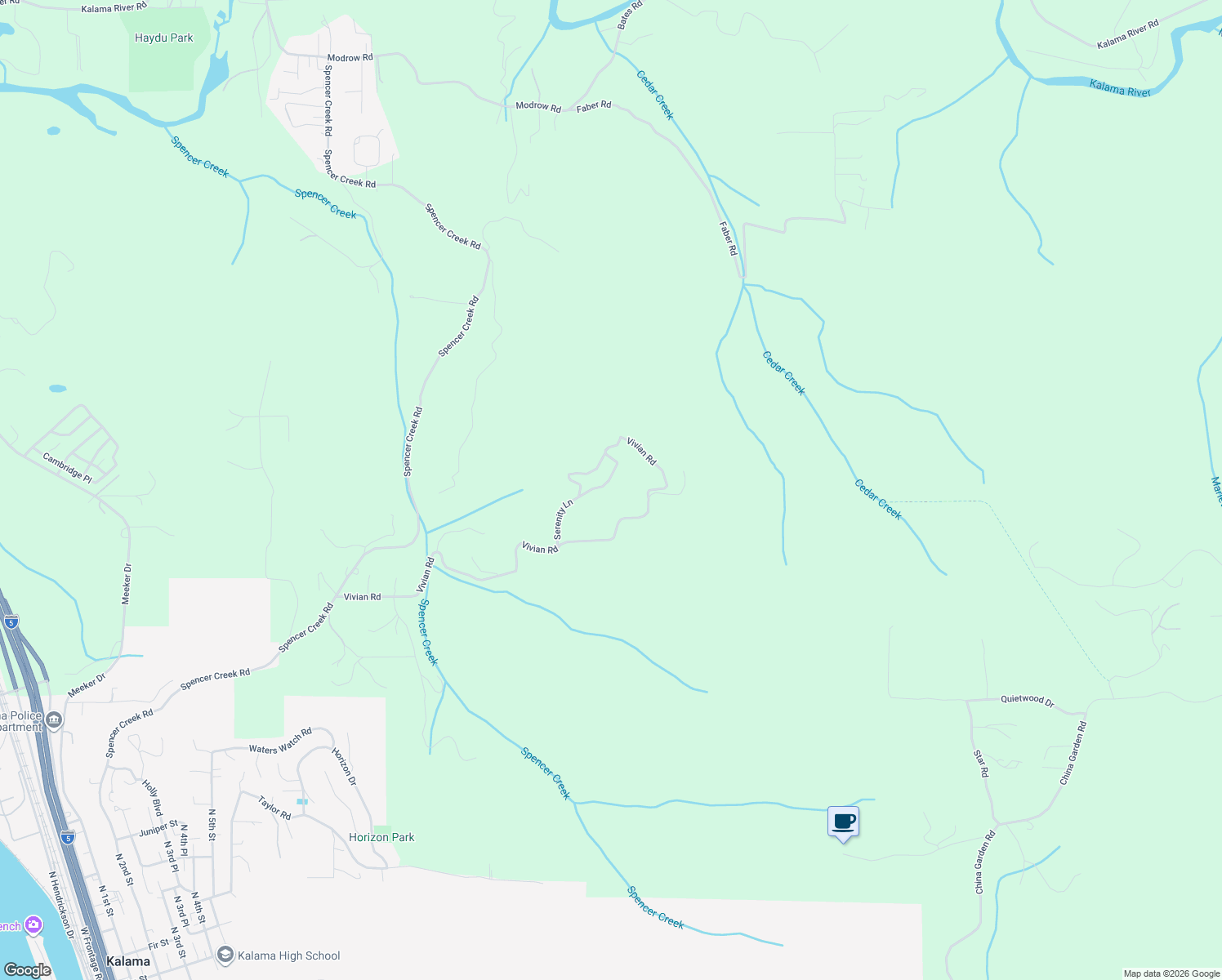 map of restaurants, bars, coffee shops, grocery stores, and more near 257 Serenity Lane in Kalama