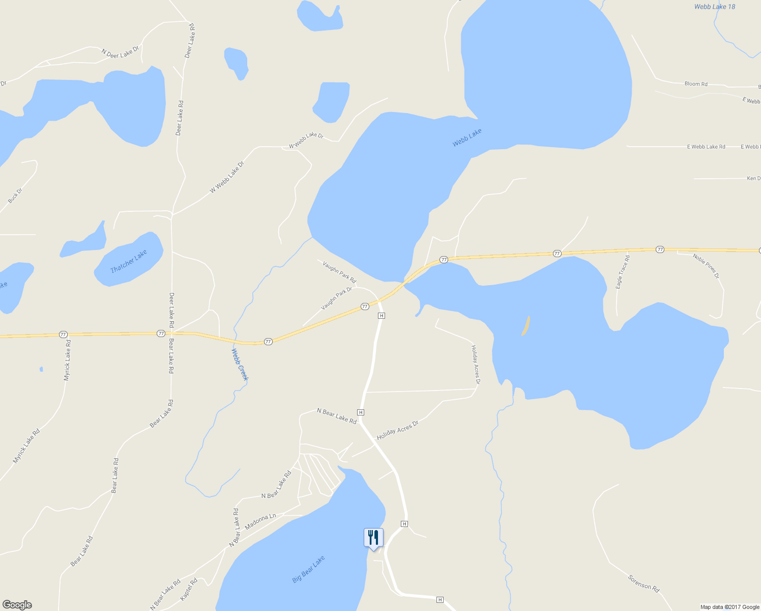map of restaurants, bars, coffee shops, grocery stores, and more near 32002 County Road H in Danbury
