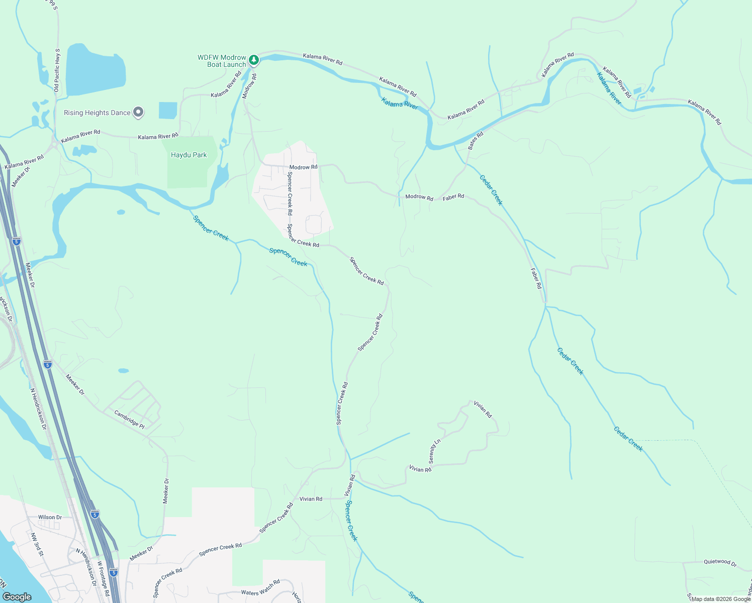 map of restaurants, bars, coffee shops, grocery stores, and more near 441 Spencer Creek Road in Kalama