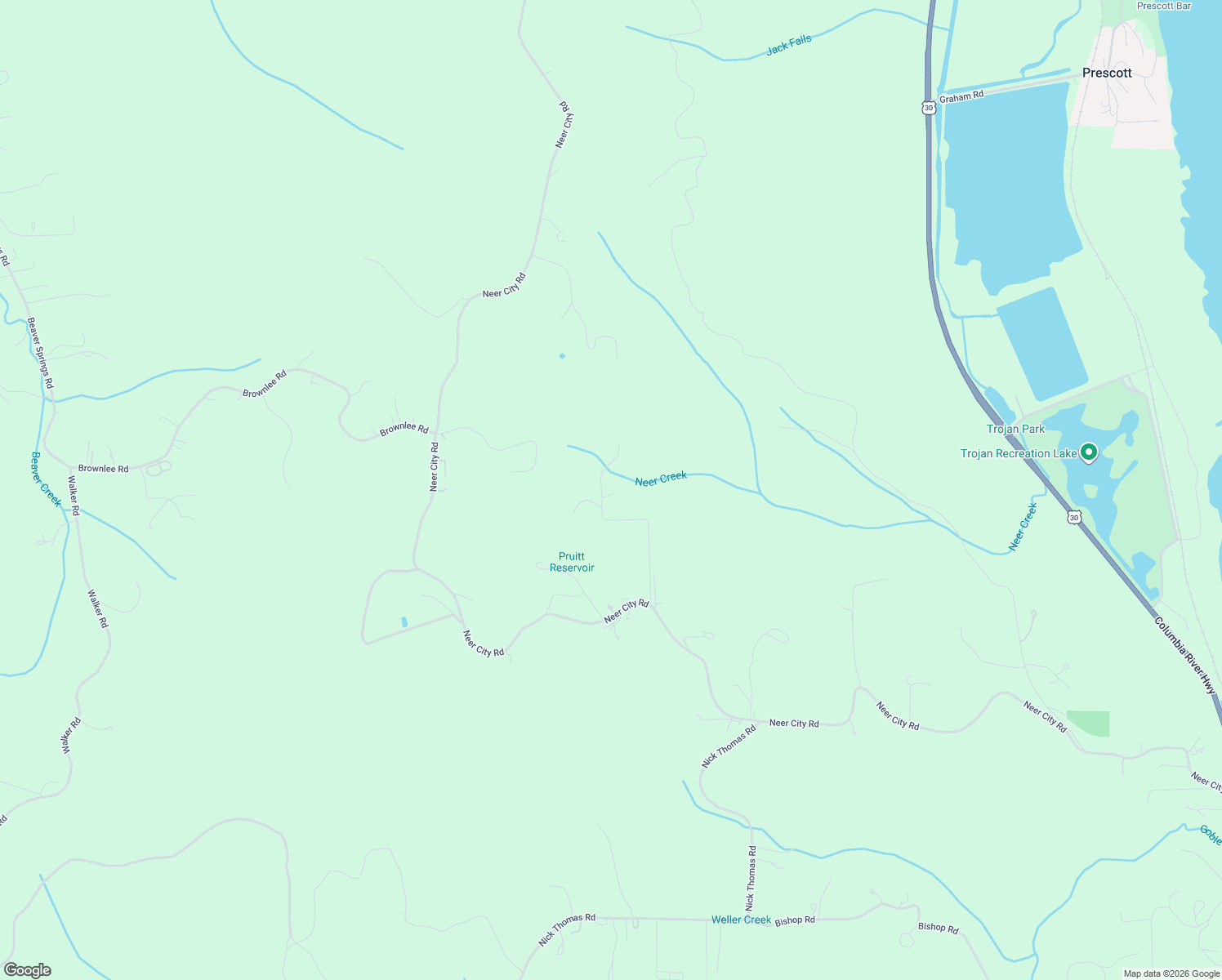 map of restaurants, bars, coffee shops, grocery stores, and more near 71572 Pruitt Road in Rainier