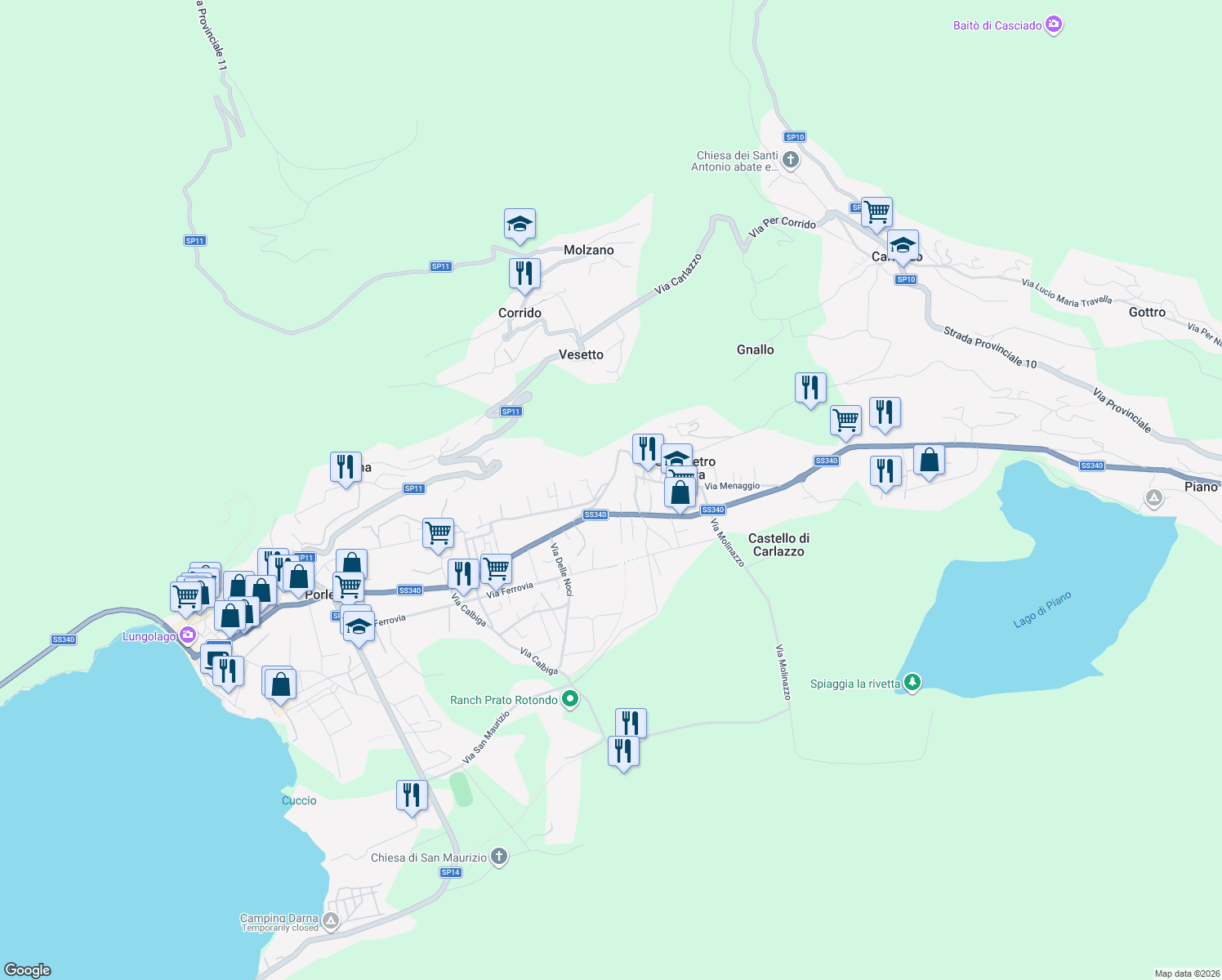 map of restaurants, bars, coffee shops, grocery stores, and more near 28 Via Corrado e Giulio Venini in Porlezza