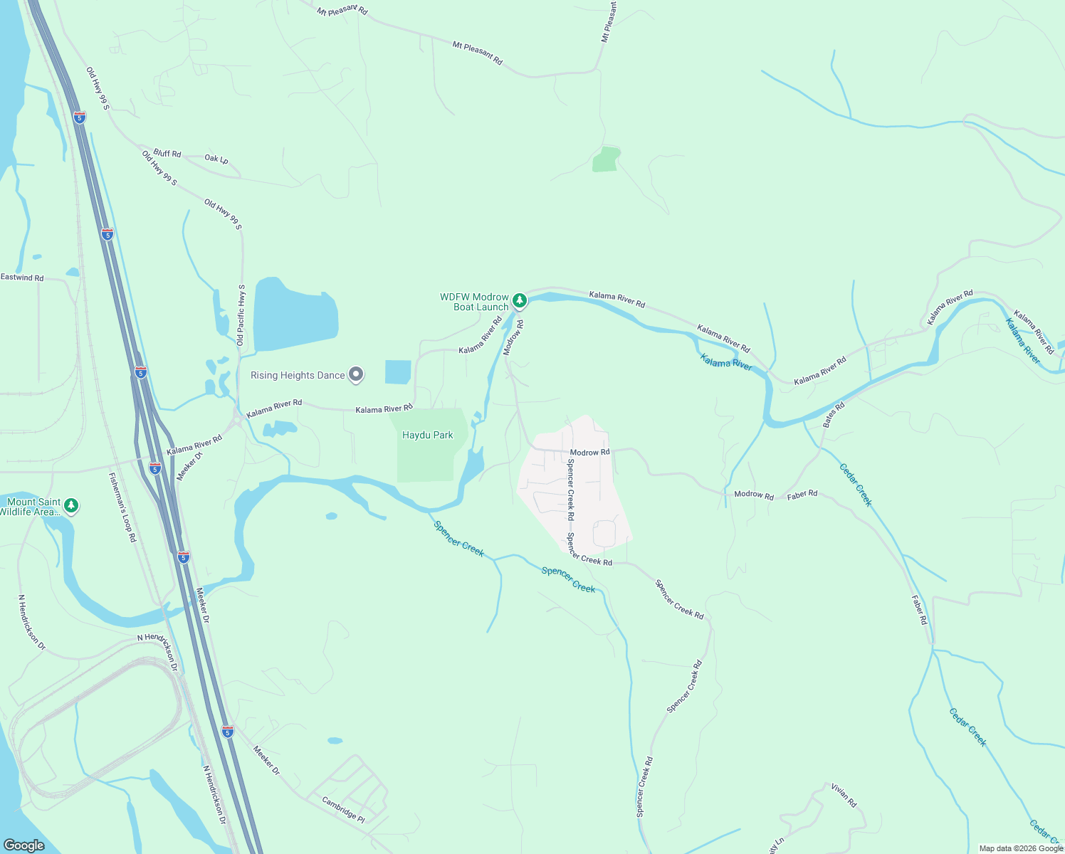 map of restaurants, bars, coffee shops, grocery stores, and more near 300 Modrow Road in Kalama