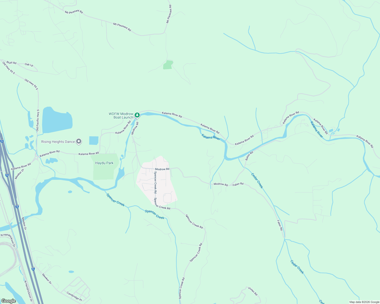 map of restaurants, bars, coffee shops, grocery stores, and more near 614 Modrow Road in Kalama