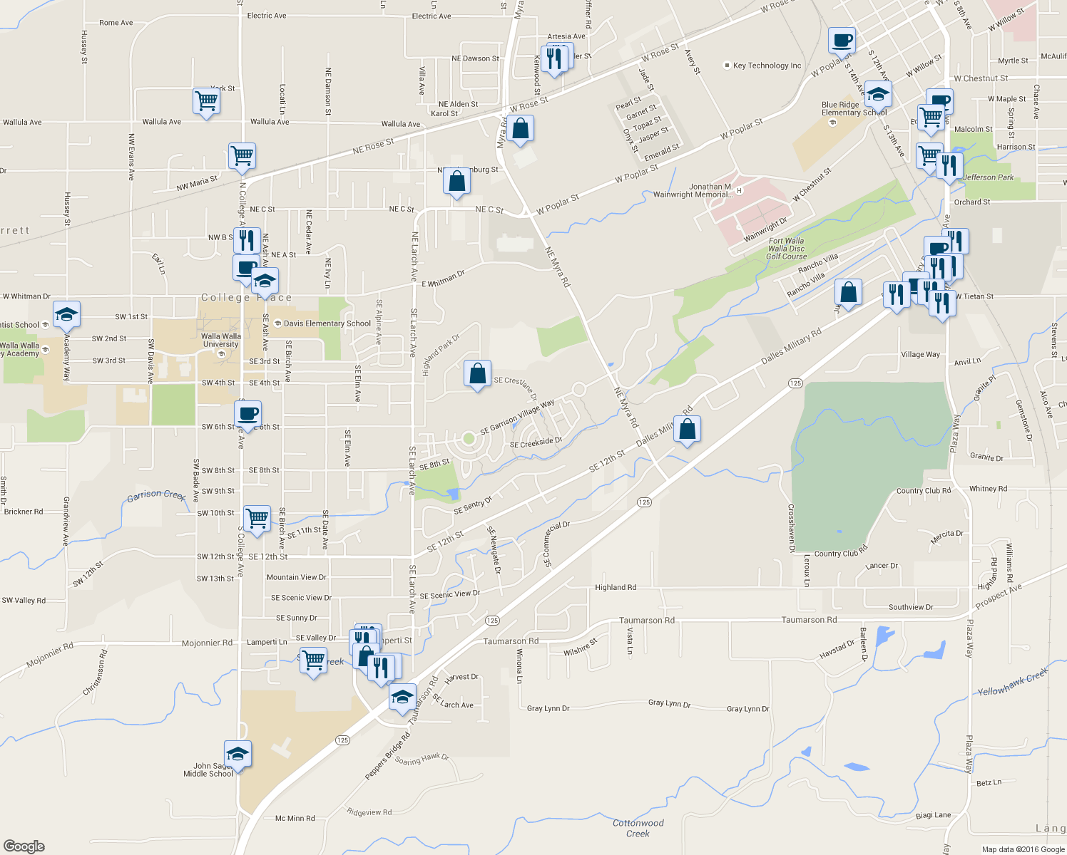 map of restaurants, bars, coffee shops, grocery stores, and more near 702 Southeast Heron Drive in College Place
