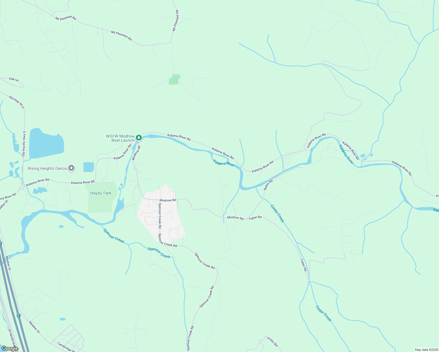 map of restaurants, bars, coffee shops, grocery stores, and more near 614 Modrow Road in Kalama