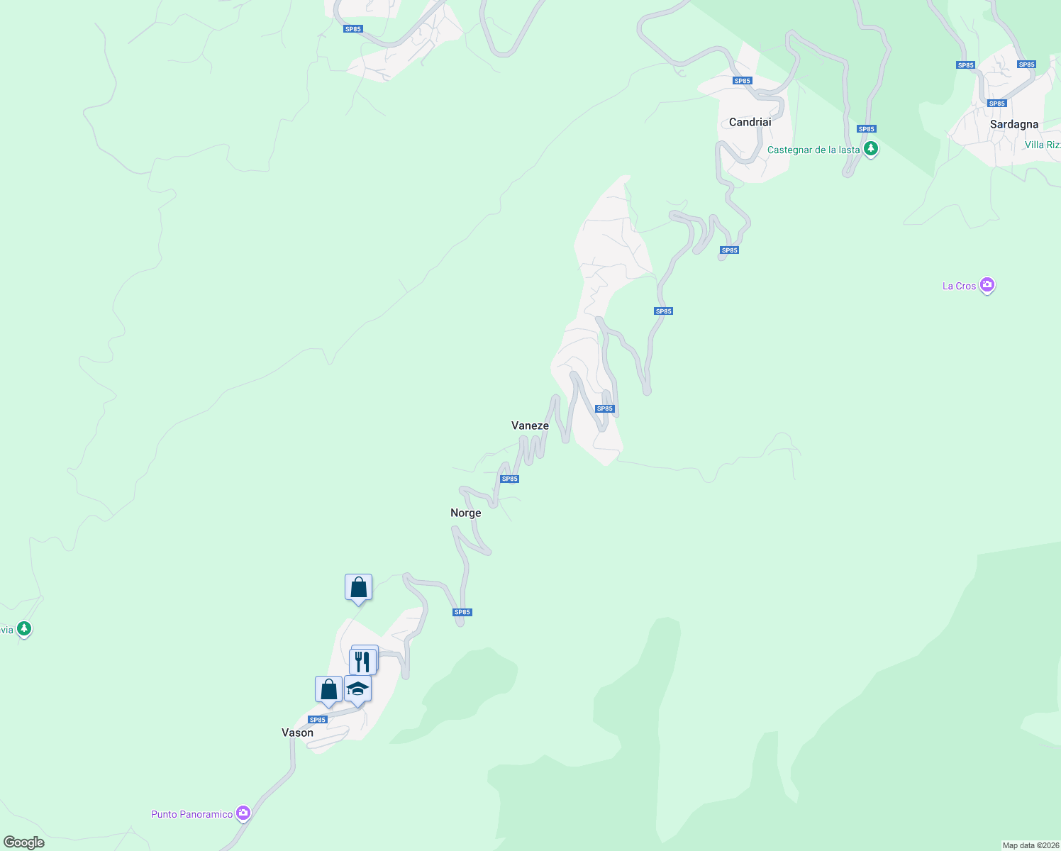 map of restaurants, bars, coffee shops, grocery stores, and more near in Vaneze