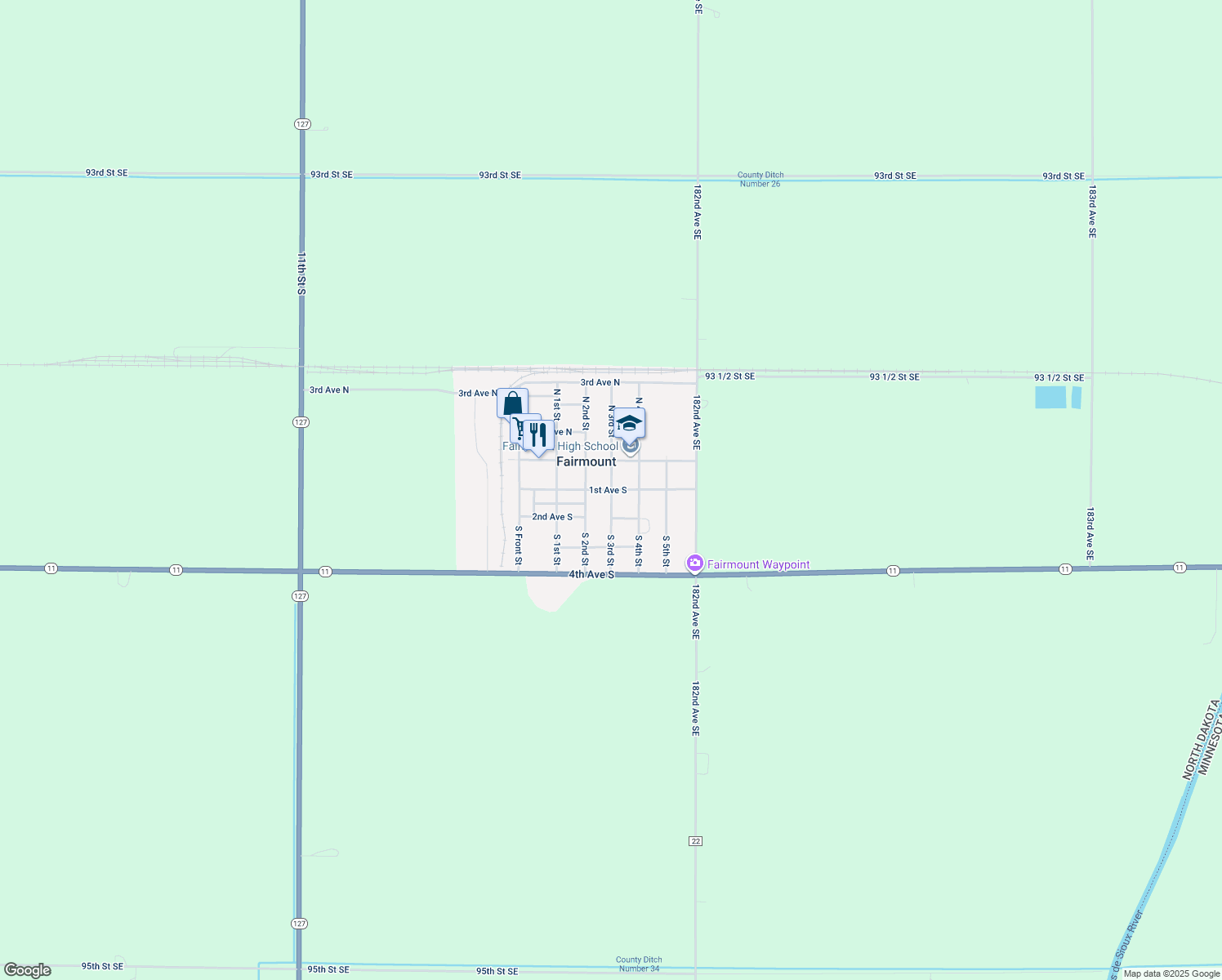 map of restaurants, bars, coffee shops, grocery stores, and more near 200 South 3rd Street in Fairmount