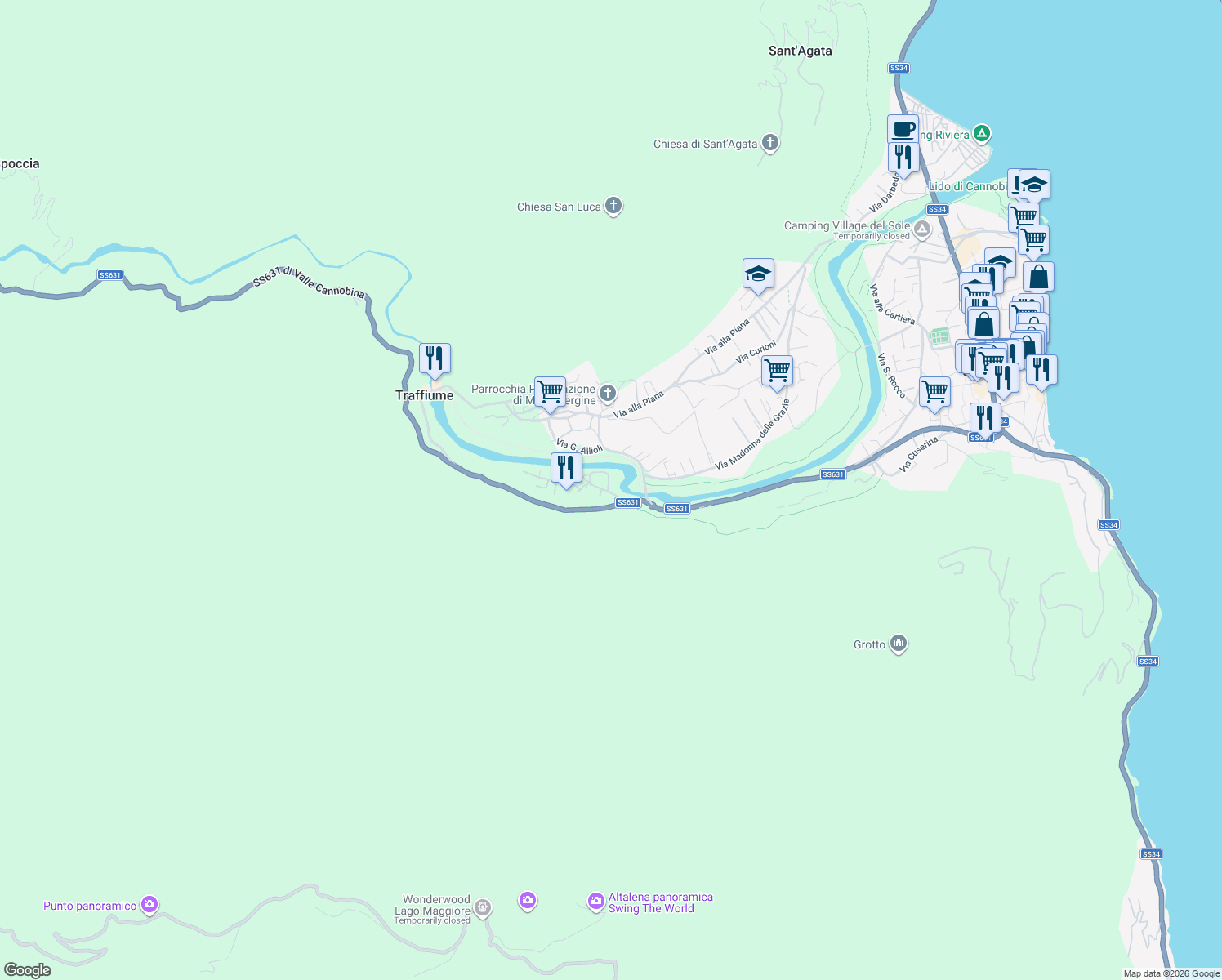 map of restaurants, bars, coffee shops, grocery stores, and more near 2 Via Casali Darbedo in Provincia del Verbano-Cusio-Ossola