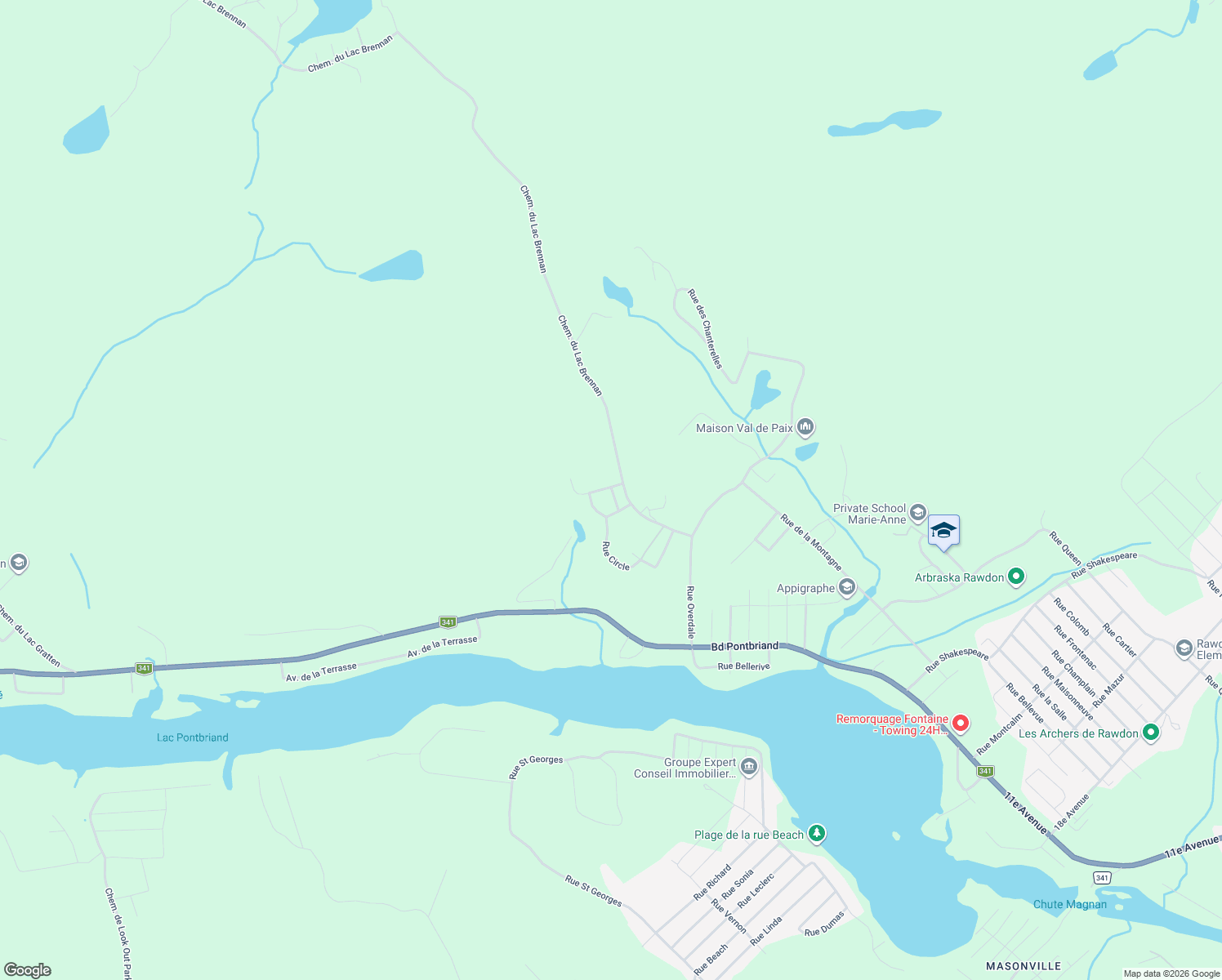 map of restaurants, bars, coffee shops, grocery stores, and more near Rue Halliday in Rawdon