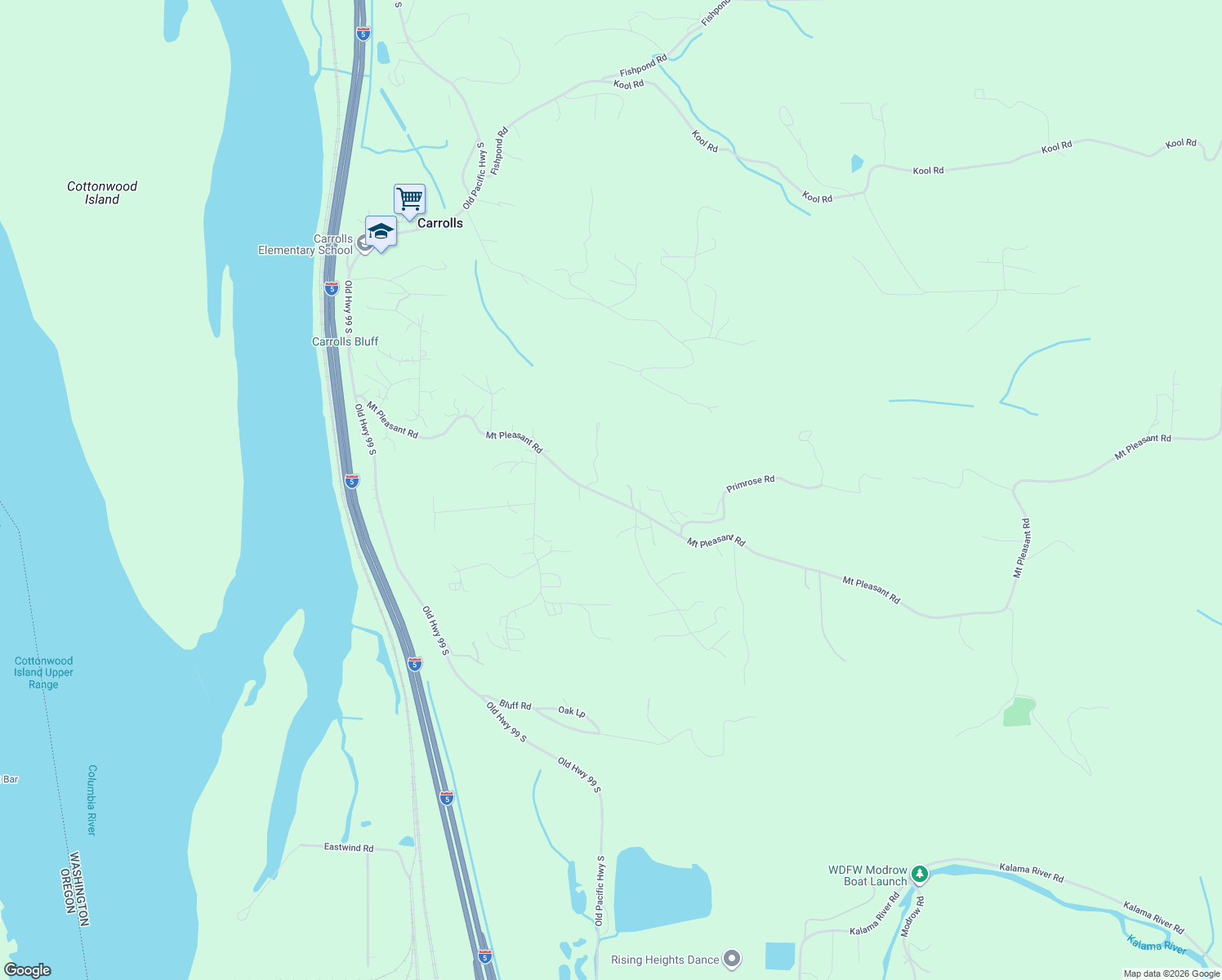 map of restaurants, bars, coffee shops, grocery stores, and more near 622 Mount Pleasant Road in Kelso