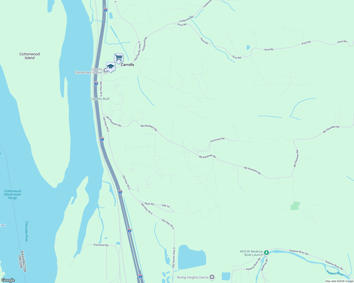 map of restaurants, bars, coffee shops, grocery stores, and more near 640 Mount Pleasant Road in Kelso