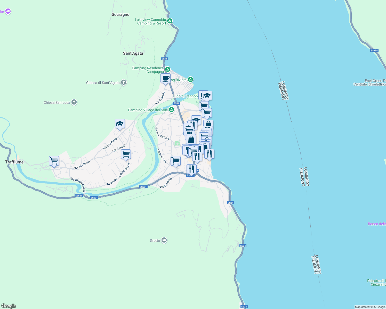 map of restaurants, bars, coffee shops, grocery stores, and more near in Cannobio