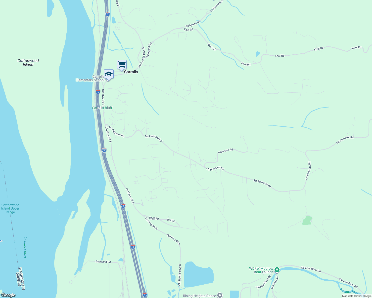 map of restaurants, bars, coffee shops, grocery stores, and more near 640 Mount Pleasant Road in Kelso